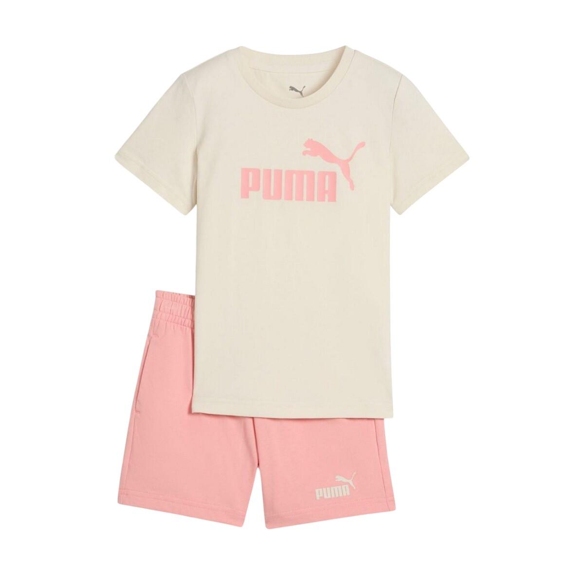 PUMA Completo Maglietta E Pantaloncino Logo Ragazze Puma Essential Bianco Rosa