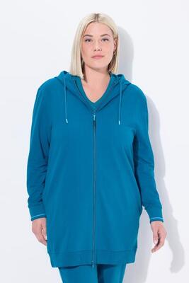 Damen Sweatjacke Zierpaspel Oversized Kapuze 2-Wege-Zipper