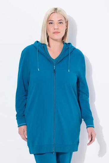 Damen Sweatjacke Zierpaspel Oversized Kapuze 2-Wege-Zipper
