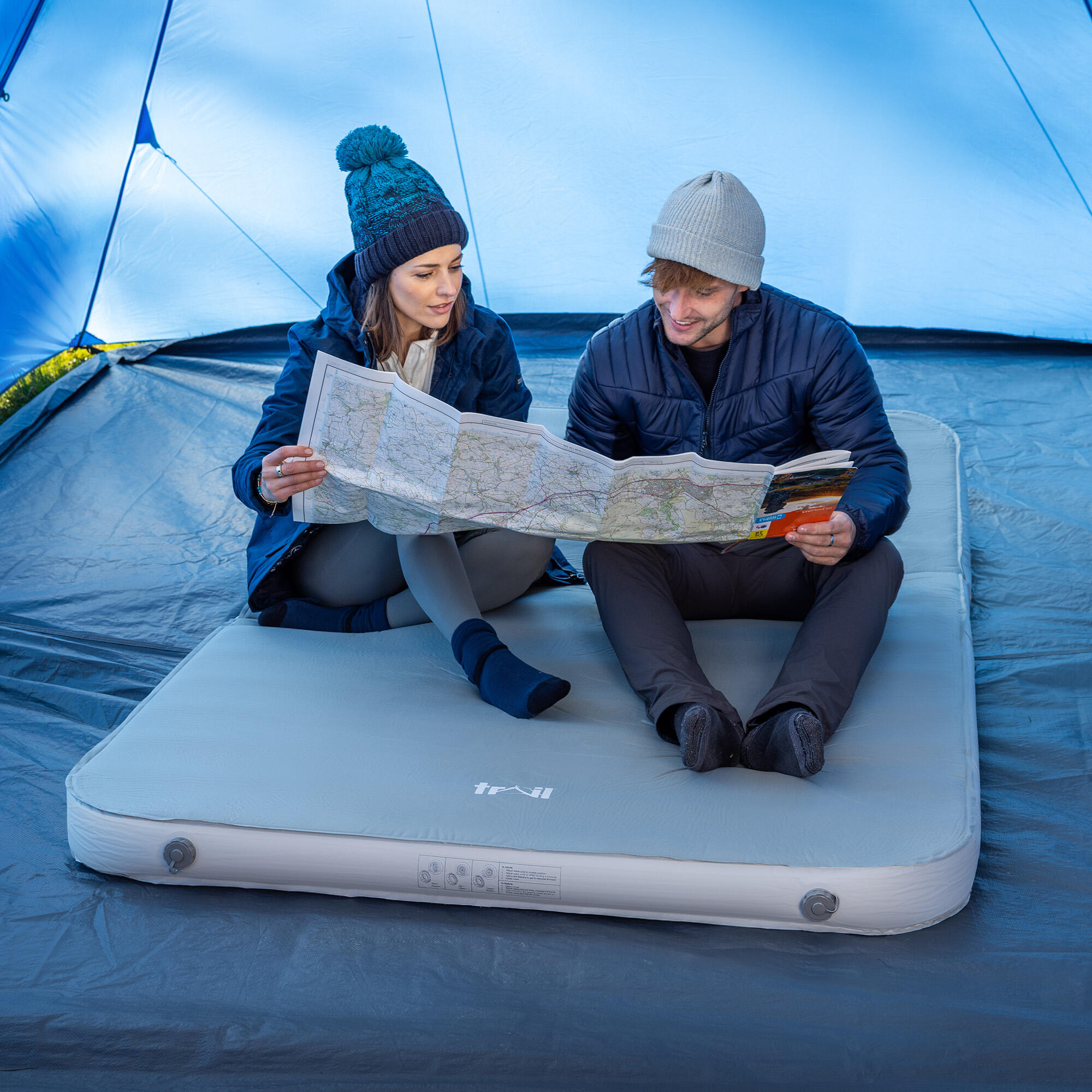 Double Camping Mat Self Inflating Luxury Memory Foam Box Wall Air Mattress 2/7