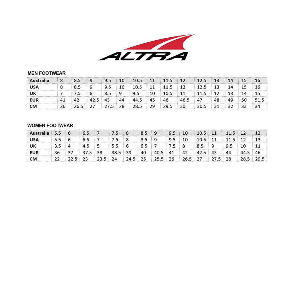 Size Chart Altra Lone Peak Sizing Olympus Men's Trail Running