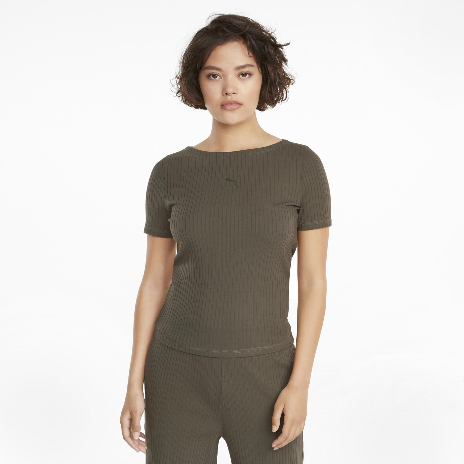 T-Shirt Puma Ribbed Slim, Verde, Mulheres 3/5