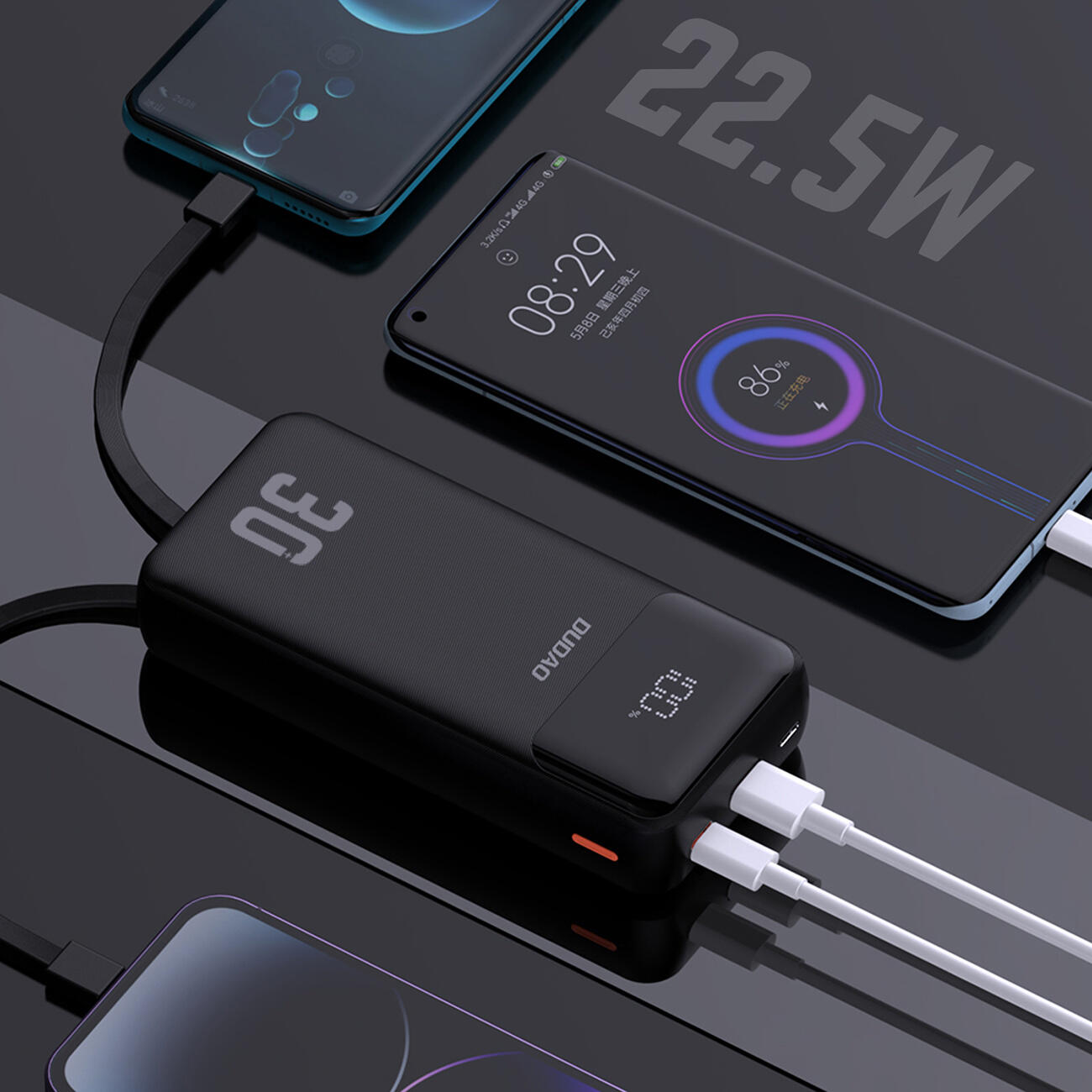 Powerbank Dudao k15max 30000mah 22.5w z wbudowanymi kablami 3/5