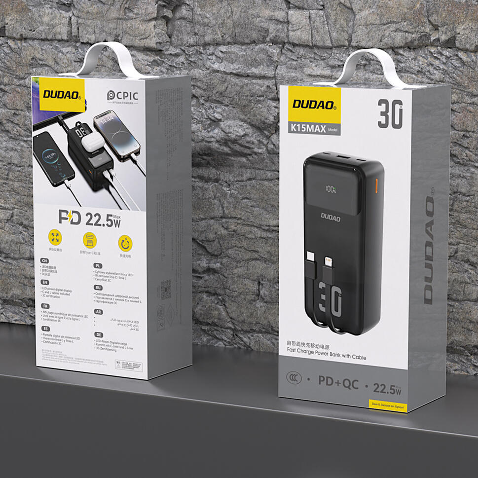 Powerbank Dudao k15max 30000mah 22.5w z wbudowanymi kablami