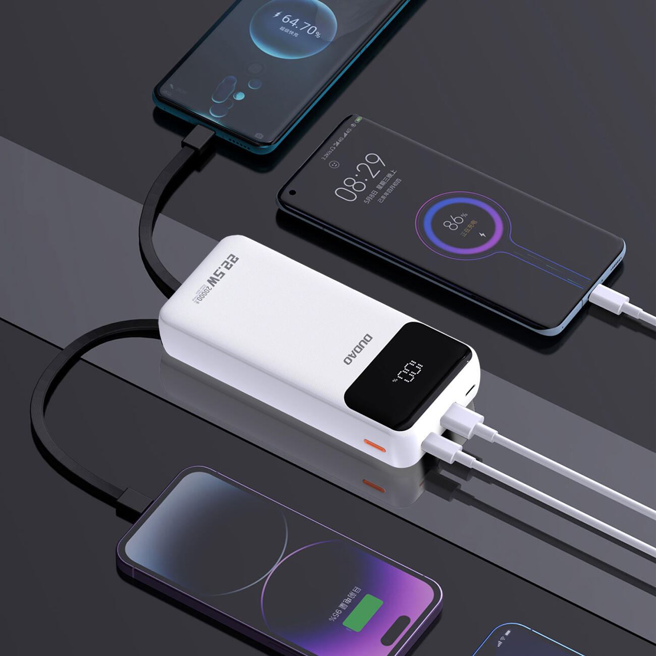Powerbank Dudao k15pro 20000mAh 22.5W pd usb-c / usb-a / wbudowane kable 3/7