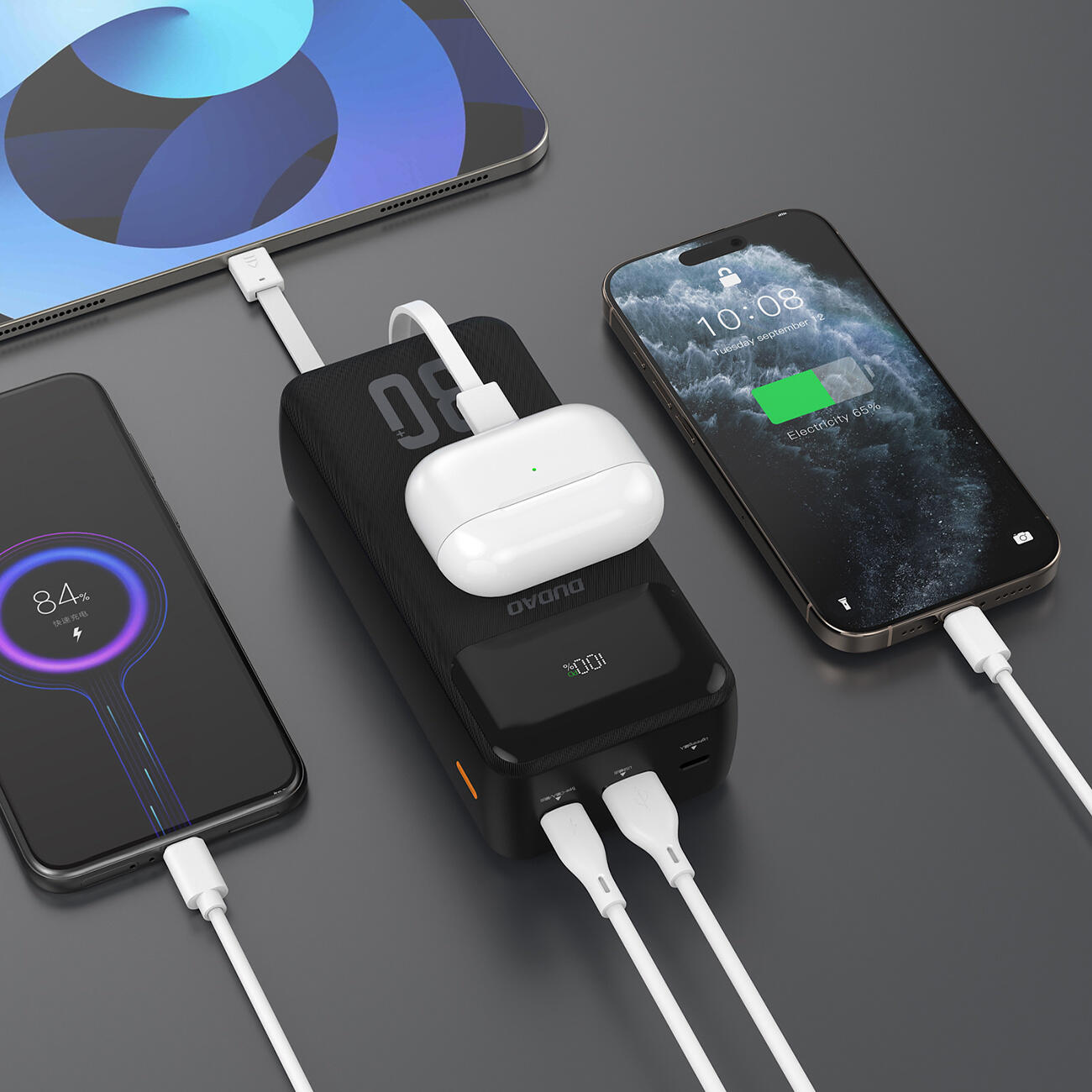 Powerbank Dudao k15max 30000mah 22.5w z wbudowanymi kablami 5/5
