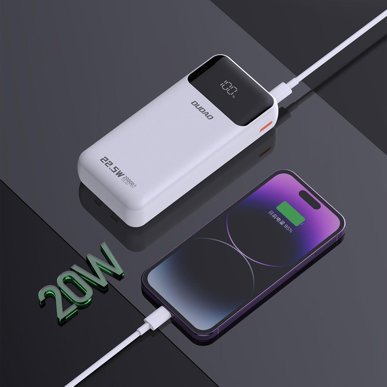 Powerbank Dudao k15pro 20000mAh 22.5W pd usb-c / usb-a / wbudowane kable 5/7