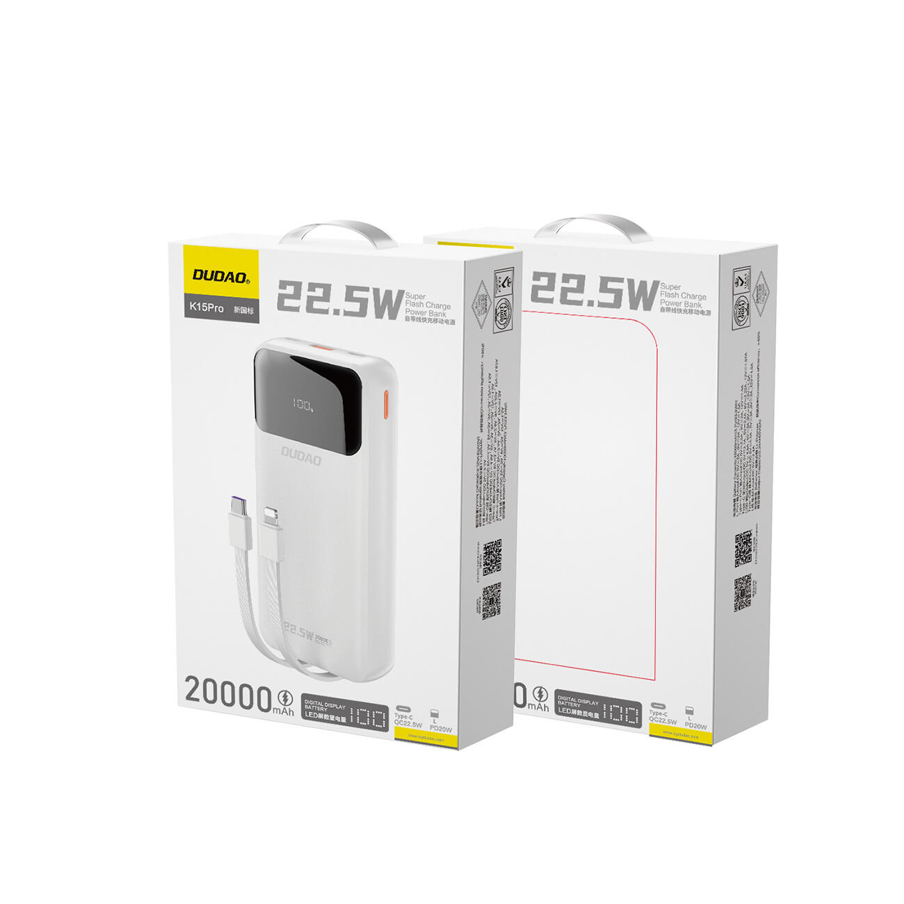 Powerbank Dudao k15pro 20000mAh 22.5W pd usb-c / usb-a / wbudowane kable 4/7