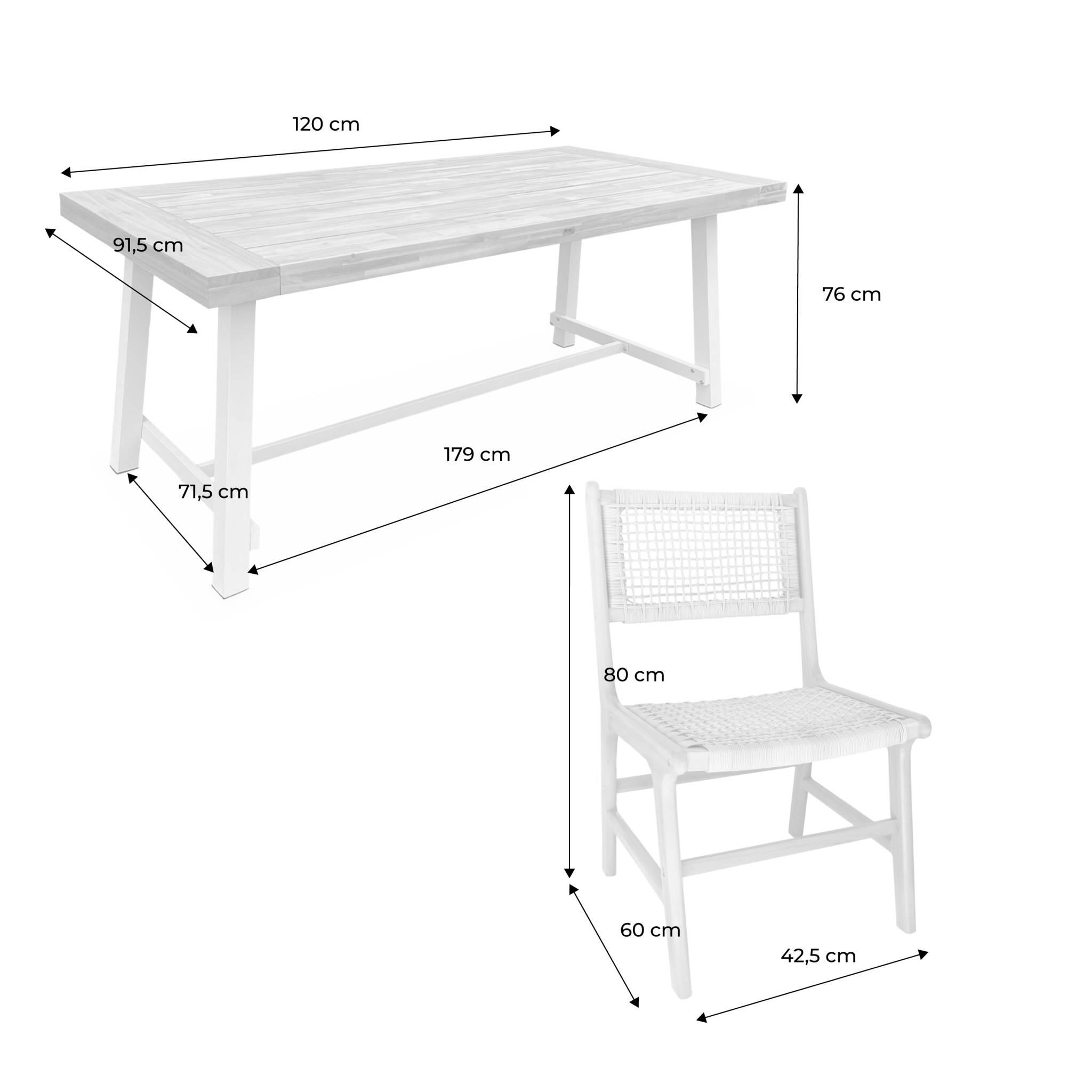 Mesa interior/exterior de madera de acacia y metal con 6 sillas de resina 3/3