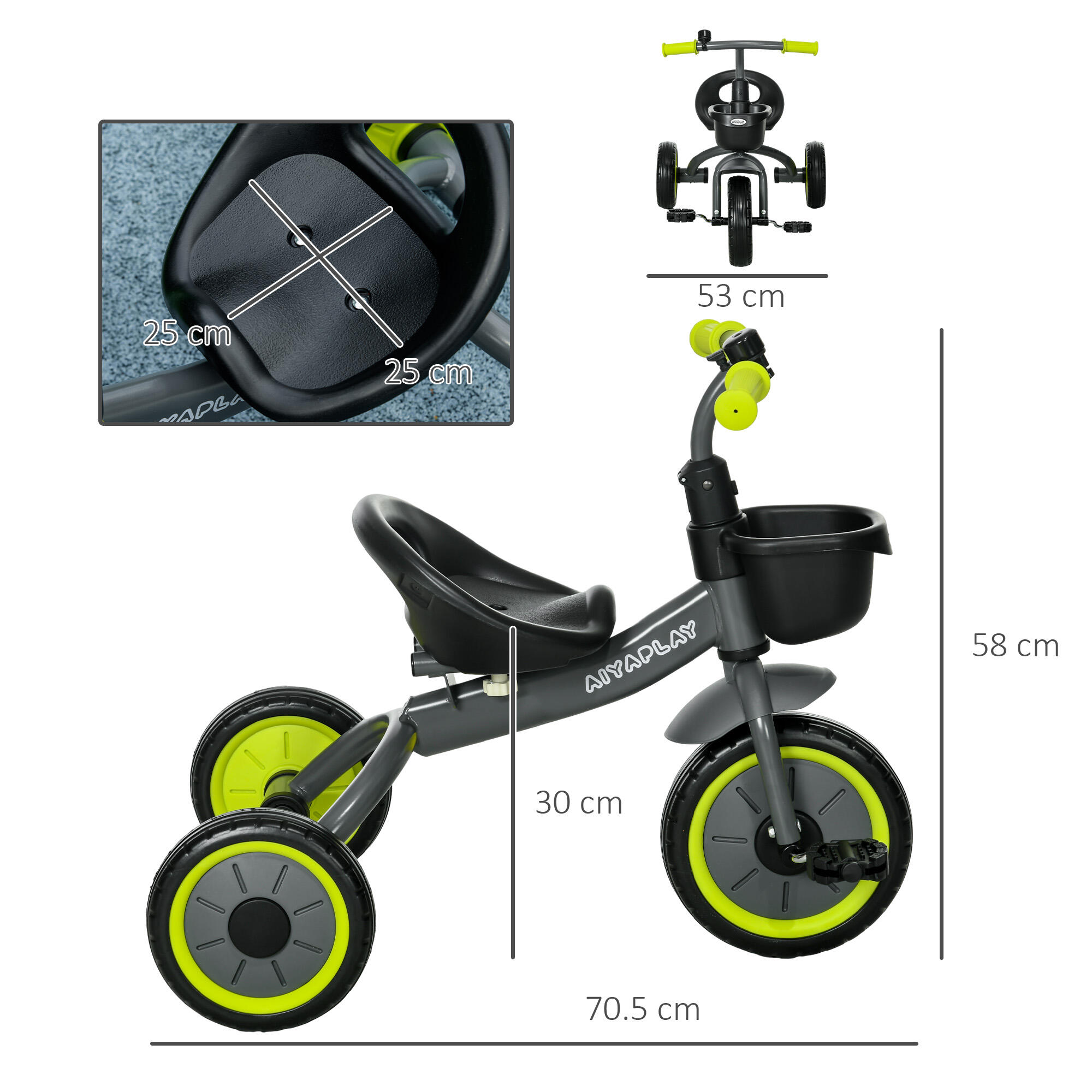 AIYAPLAY Triciclo per Bambini da 2-5 Anni con Cestino e Campanello Nero 3/8