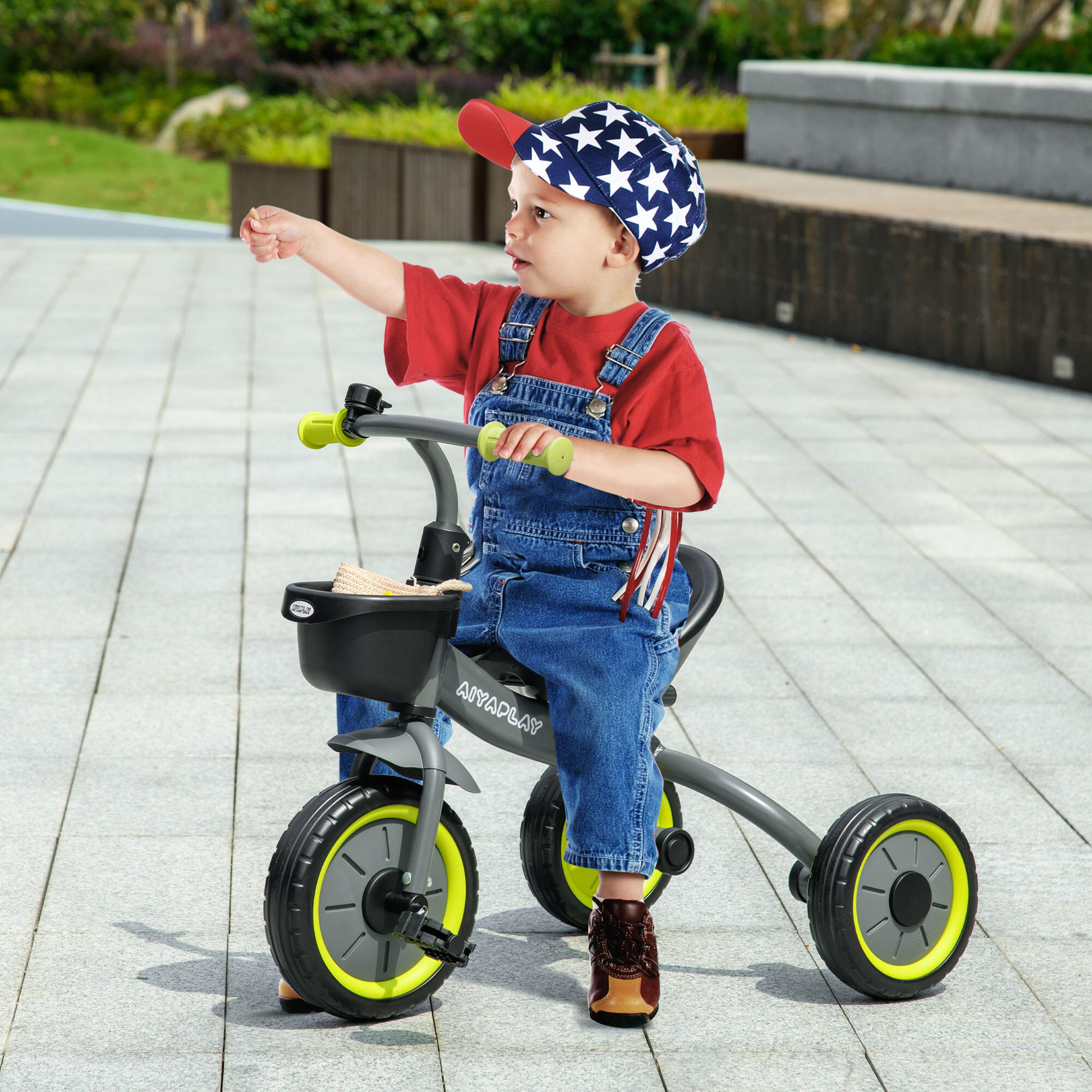 AIYAPLAY Triciclo per Bambini da 2-5 Anni con Cestino e Campanello Nero 2/8