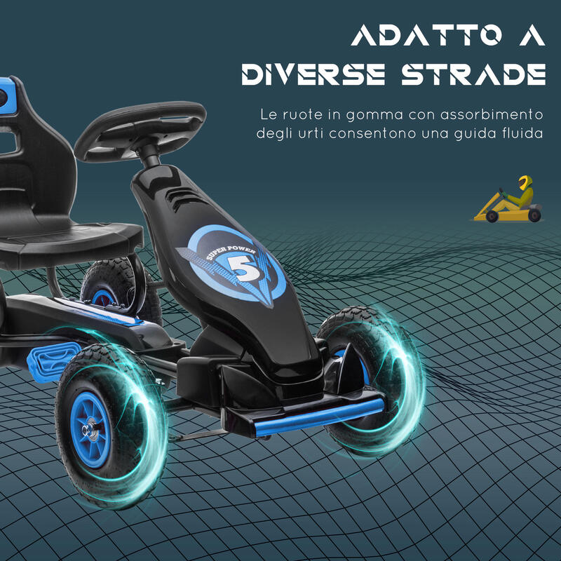 Homcom Go Kart Pedale Copii – Scaun Reglabil, Roti & Frana de Mana