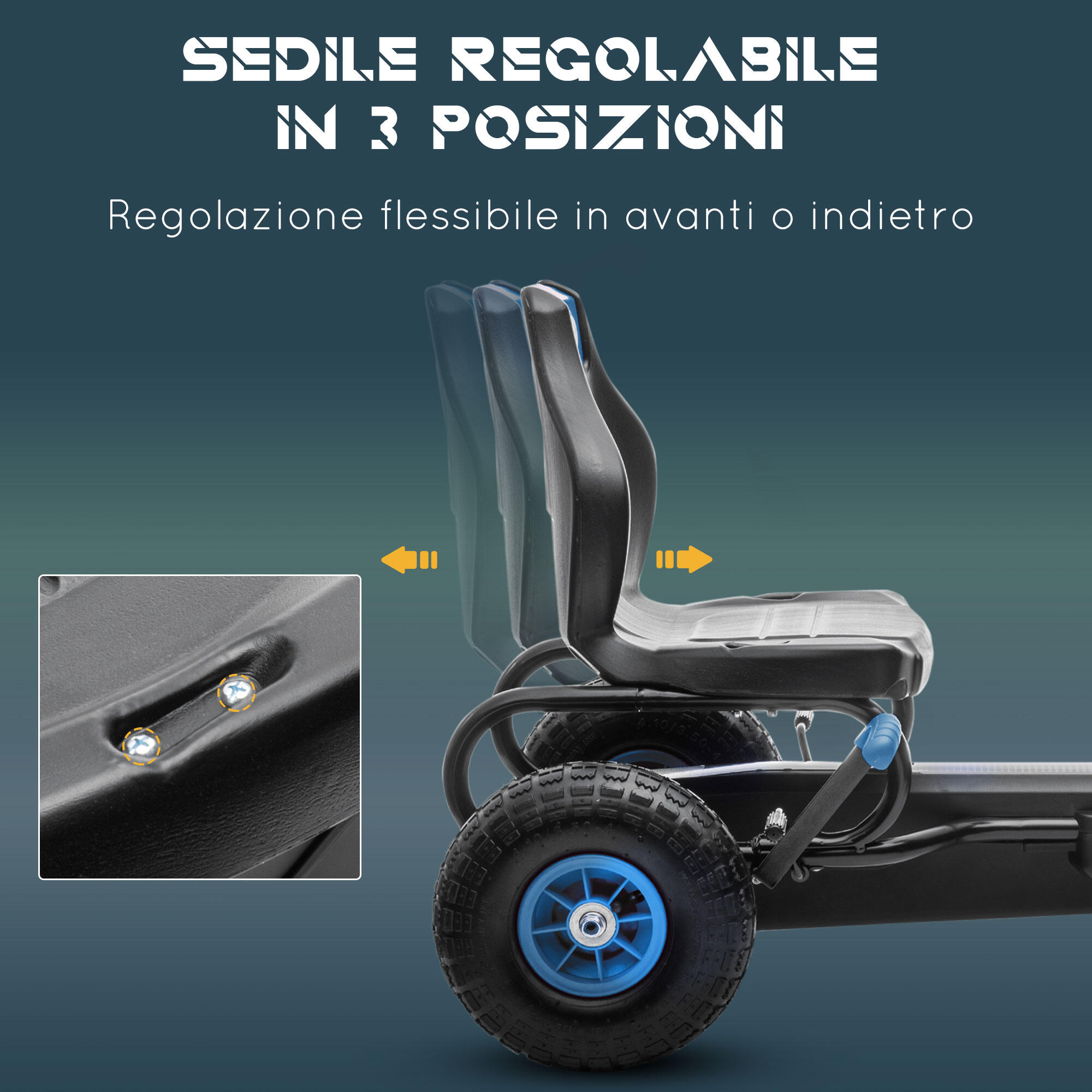 HOMCOM Go Kart a Pedali per Bambini 5-12 Anni Sedile Regolabile Ruote in Gomma 4/7