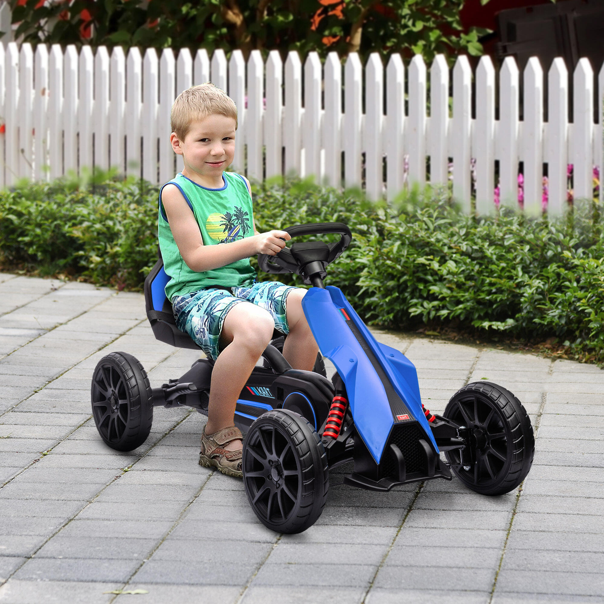 HOMCOM Go Kart a Pedali per Bambini 3-8 Anni con Sedile Regolabile Blu e Nero 2/7