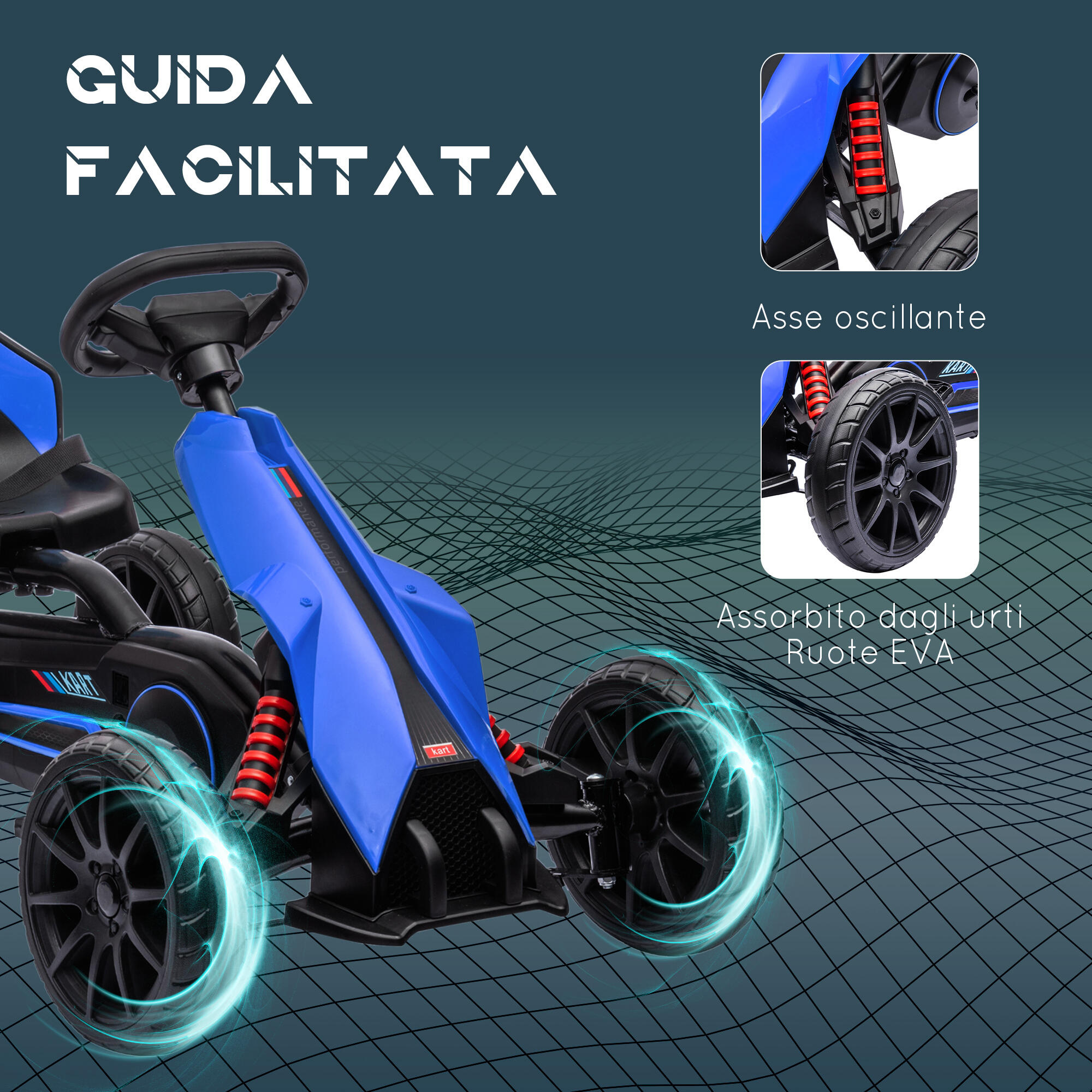 HOMCOM Go Kart a Pedali per Bambini 3-8 Anni con Sedile Regolabile Blu e Nero 6/7