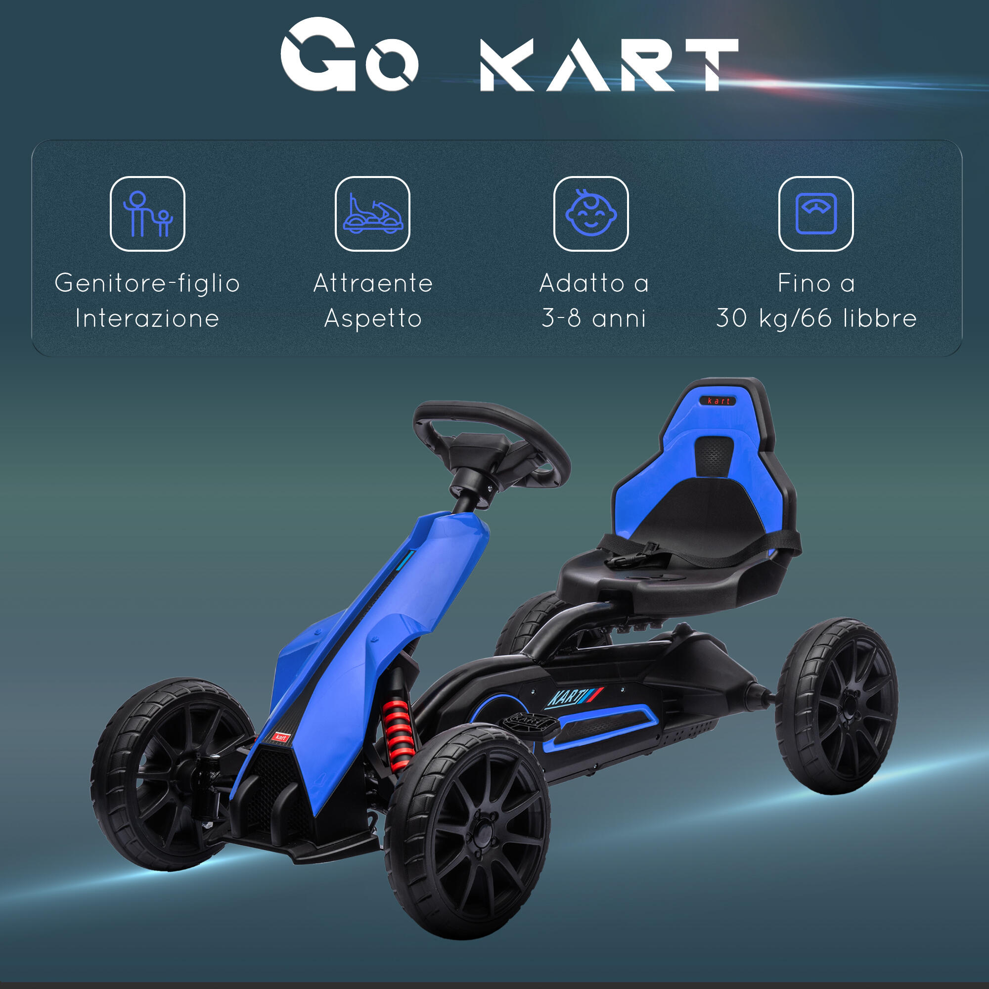 HOMCOM Go Kart a Pedali per Bambini 3-8 Anni con Sedile Regolabile Blu e Nero 7/7