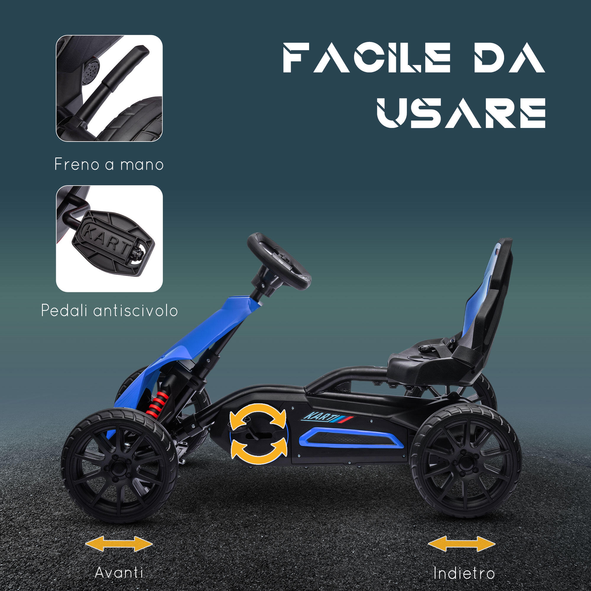HOMCOM Go Kart a Pedali per Bambini 3-8 Anni con Sedile Regolabile Blu e Nero 5/7