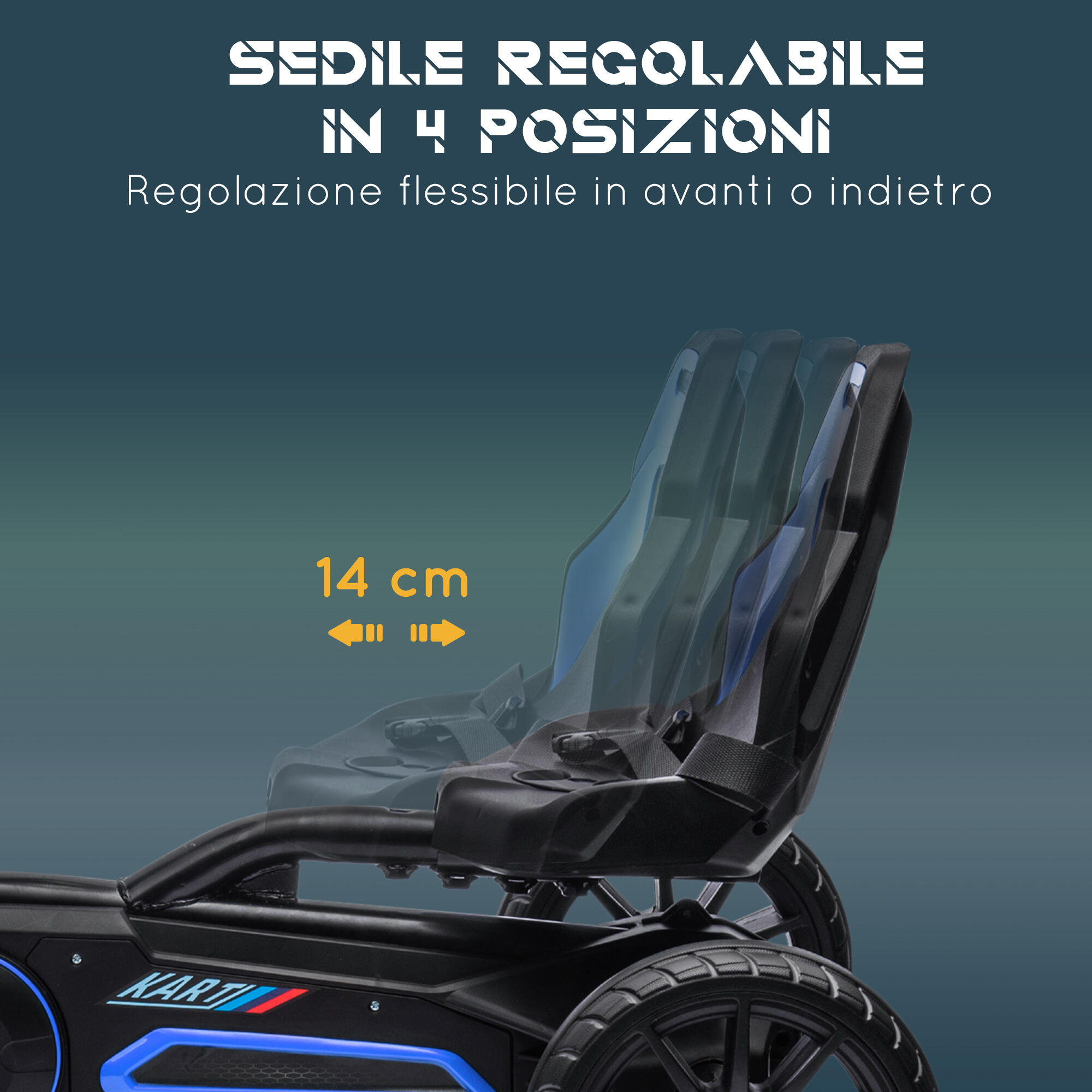 HOMCOM Go Kart a Pedali per Bambini 3-8 Anni con Sedile Regolabile Blu e Nero 4/7