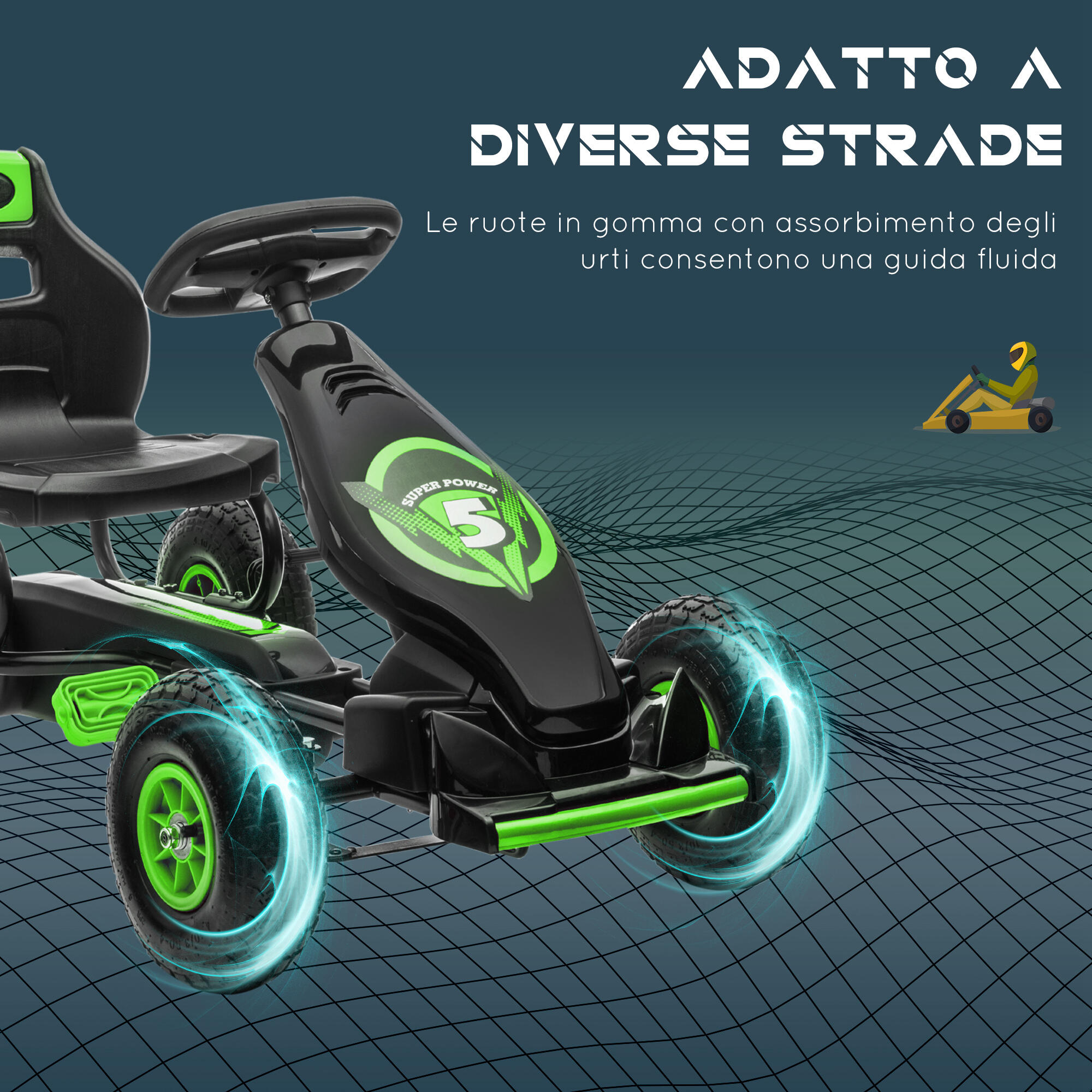 HOMCOM Go-Kart per Bambini 5+ Anni con Pedali e Sedile Regolabile, Verde e Nero 6/8