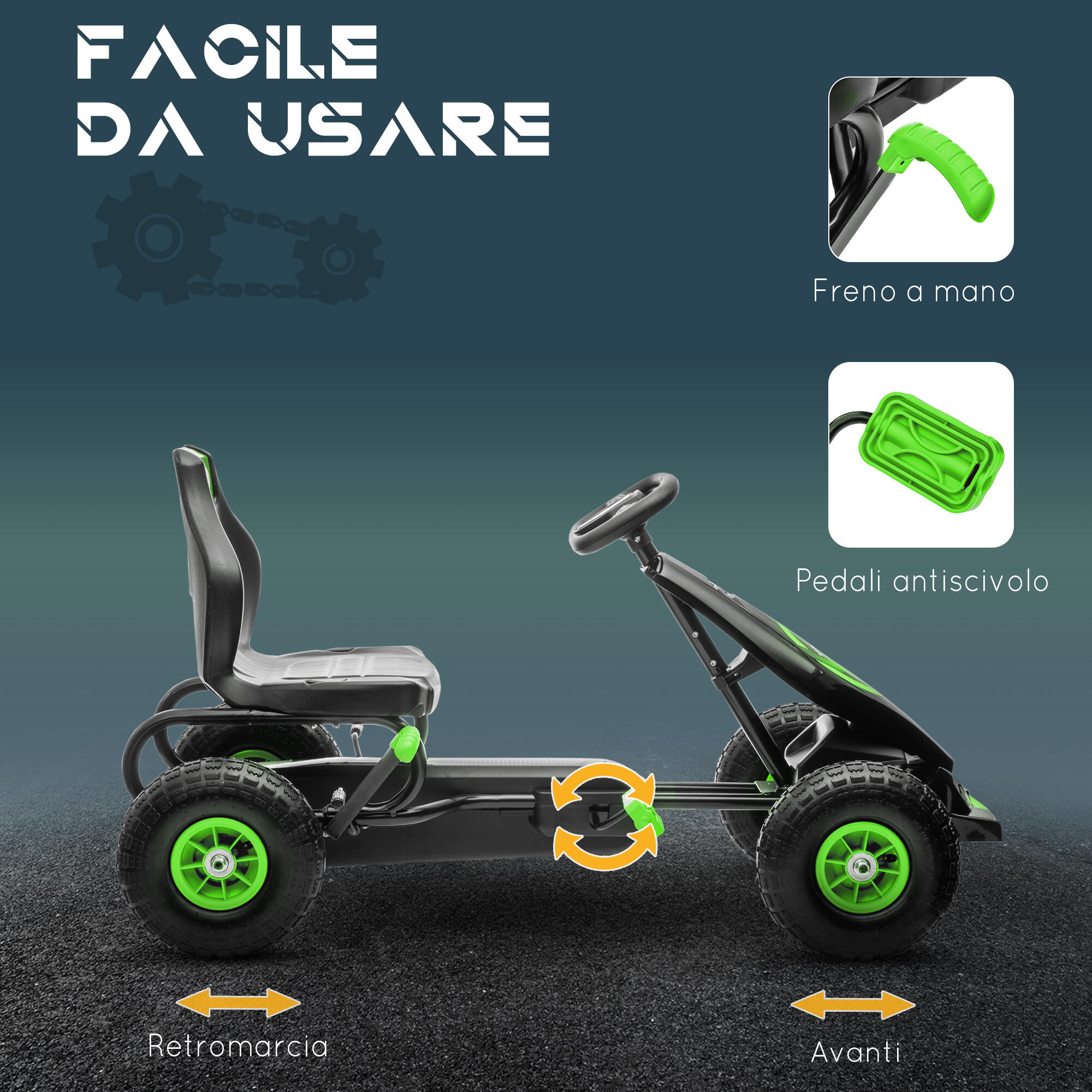 HOMCOM Go-Kart per Bambini 5+ Anni con Pedali e Sedile Regolabile, Verde e Nero 5/8