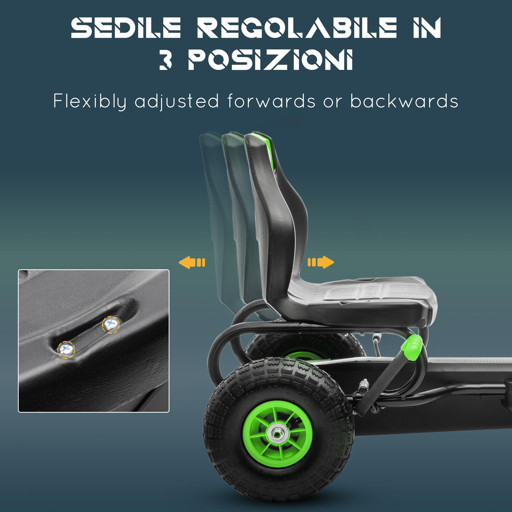 HOMCOM Go-Kart per Bambini 5+ Anni con Pedali e Sedile Regolabile, Verde e Nero 4/8