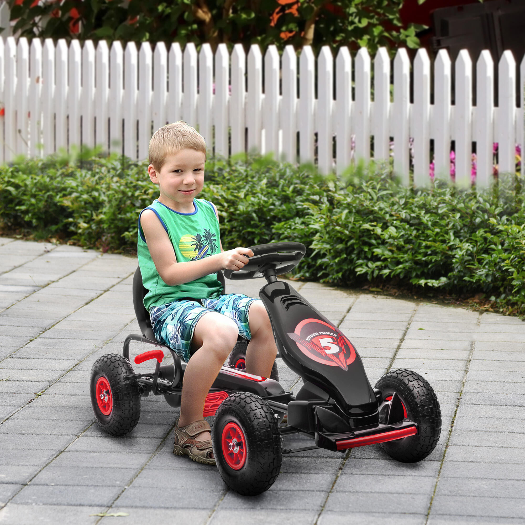 HOMCOM Go Kart a Pedali Bambini 5-12 Anni Sedile Regolabile Ruote Gomma Rosso 2/8