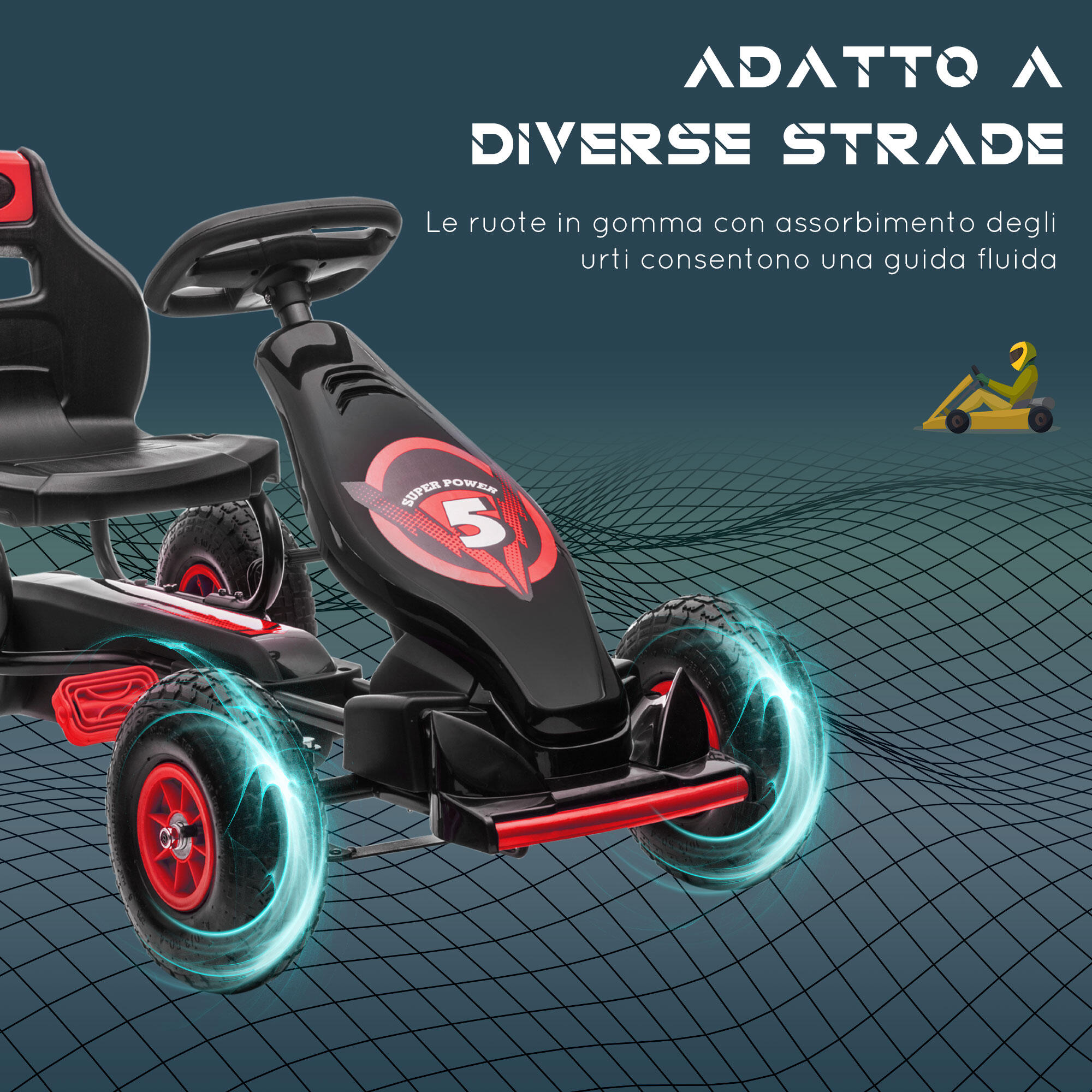HOMCOM Go Kart a Pedali Bambini 5-12 Anni Sedile Regolabile Ruote Gomma Rosso 6/8