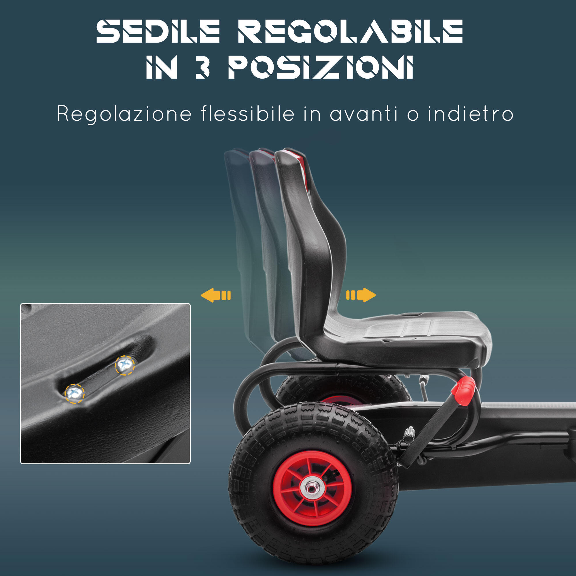 HOMCOM Go Kart a Pedali Bambini 5-12 Anni Sedile Regolabile Ruote Gomma Rosso 4/8