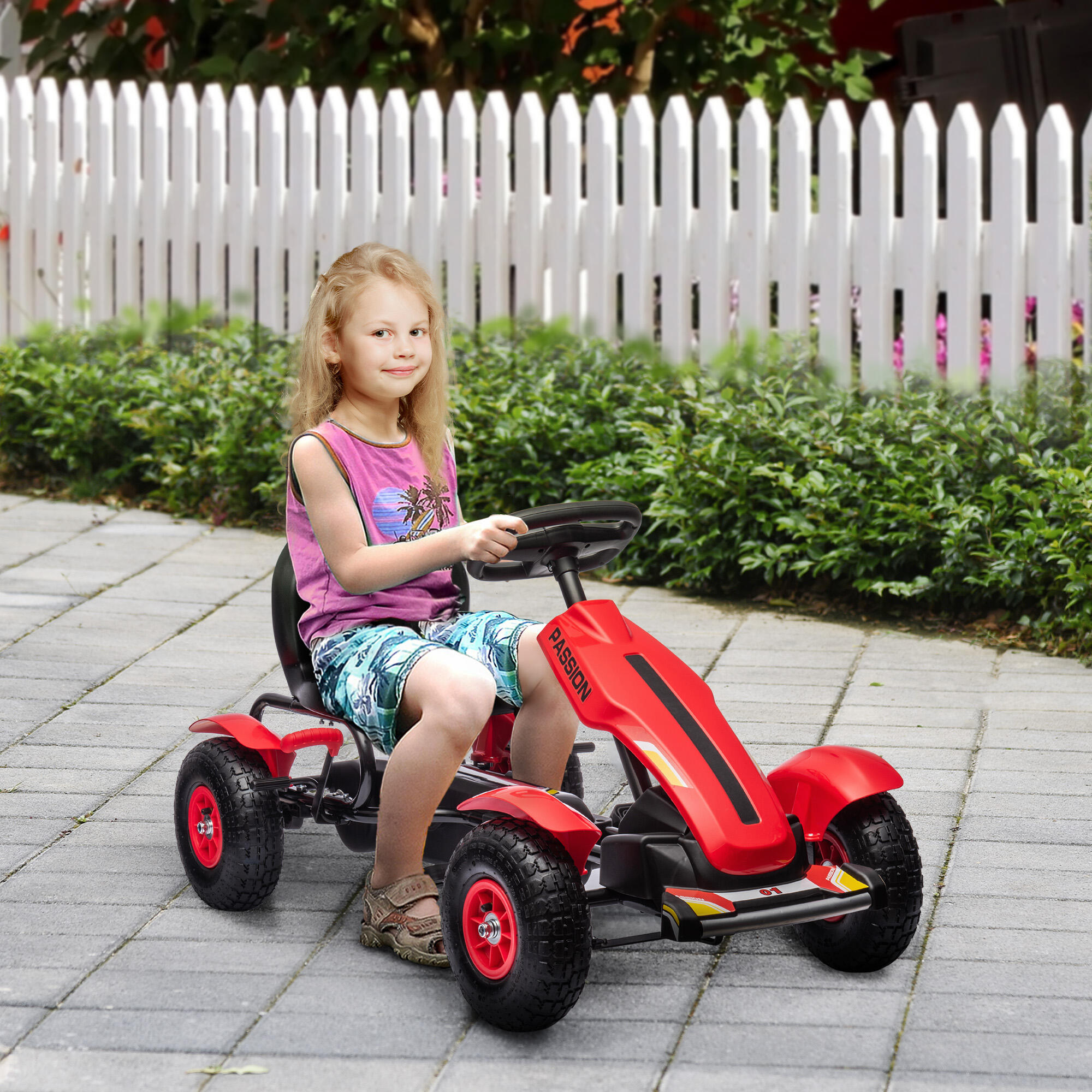 HOMCOM Go Kart a Pedali per Bambini 5-12 Anni in Plastica e Metallo Rosso 2/7