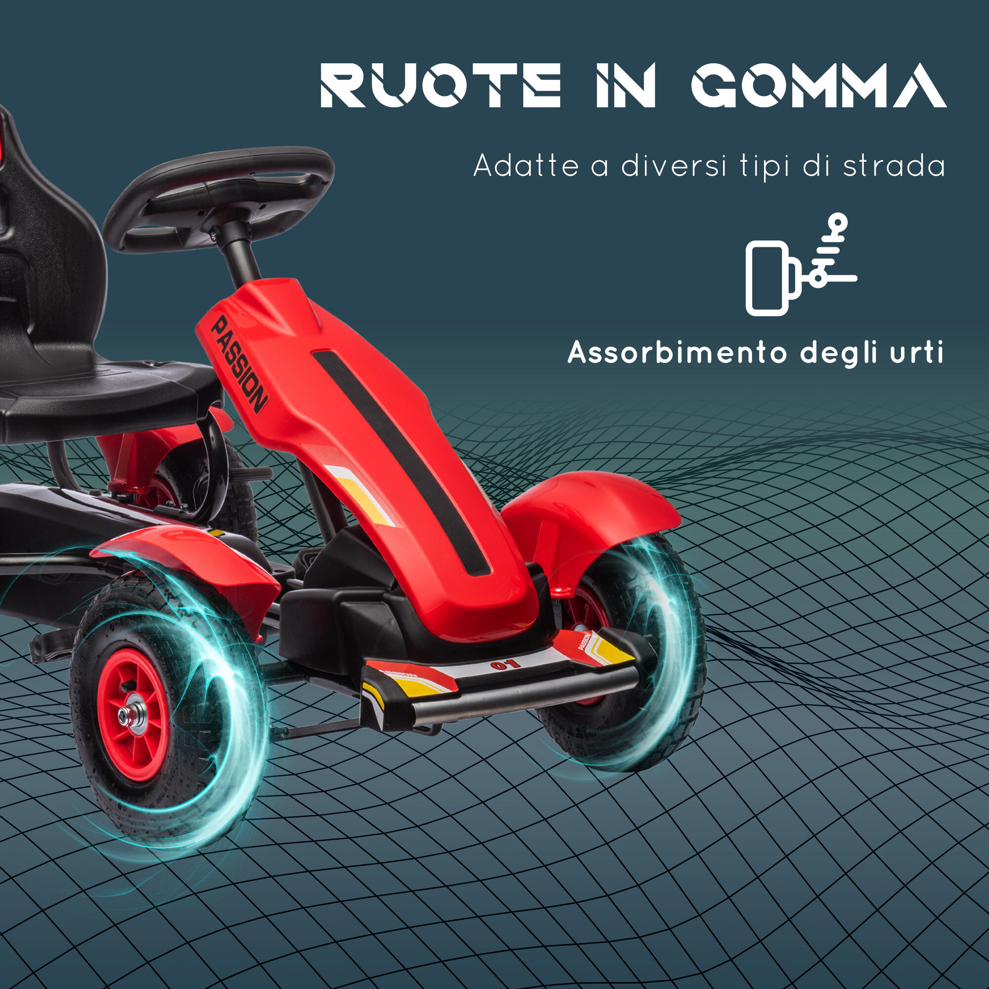 HOMCOM Go Kart a Pedali per Bambini 5-12 Anni in Plastica e Metallo Rosso 6/7