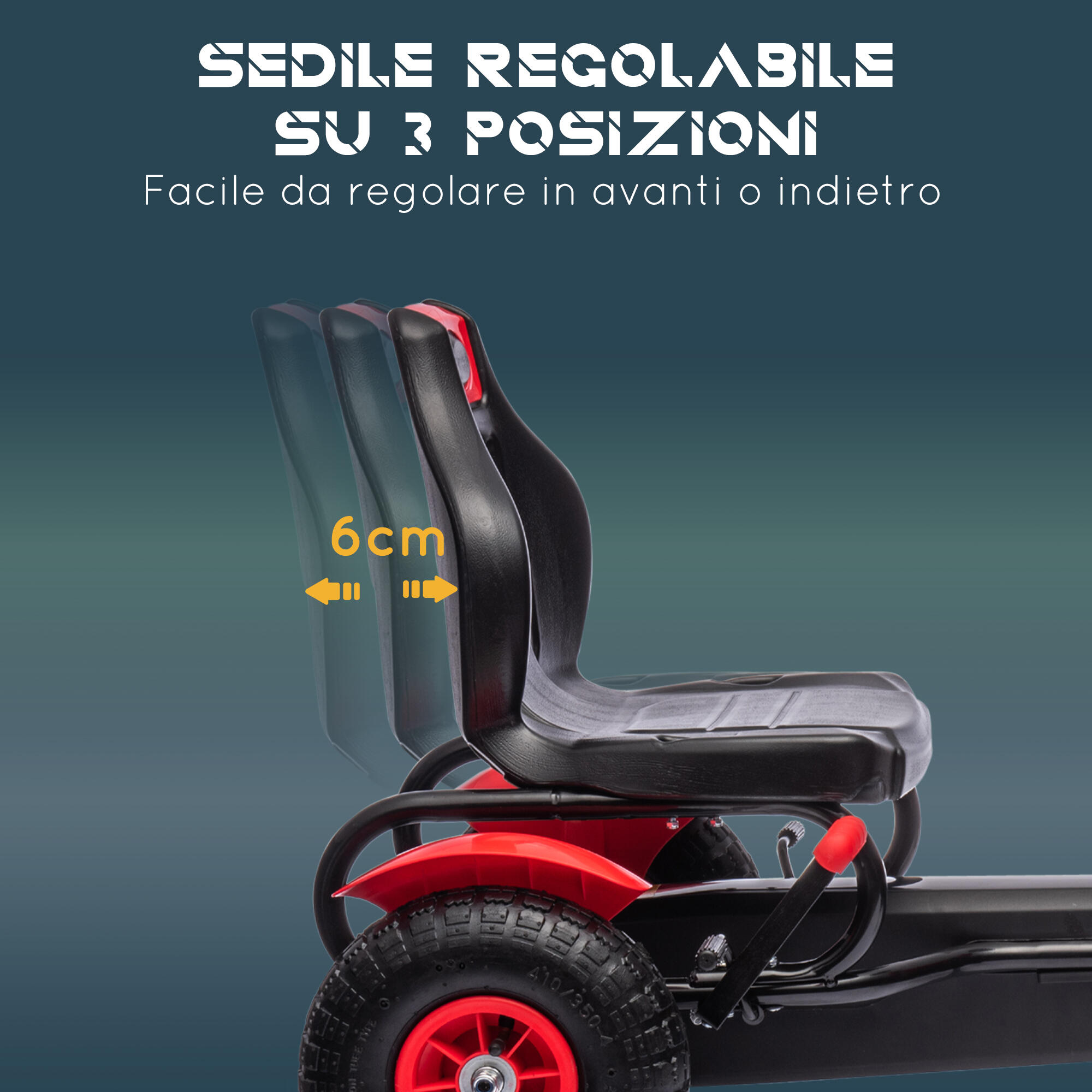 HOMCOM Go Kart a Pedali per Bambini 5-12 Anni in Plastica e Metallo Rosso 4/7