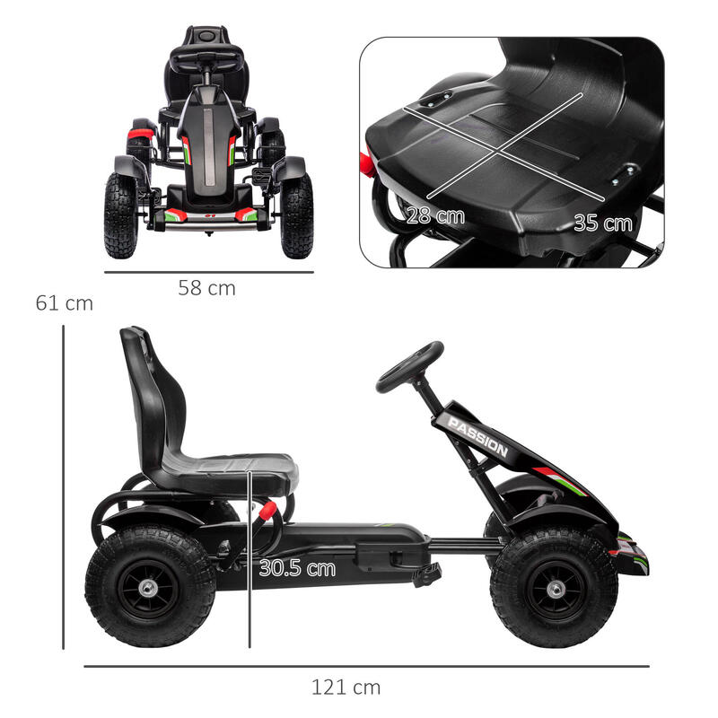 HOMCOM Go-Kart cu Pedale din PP și Metal cu Frână de Mână Negru