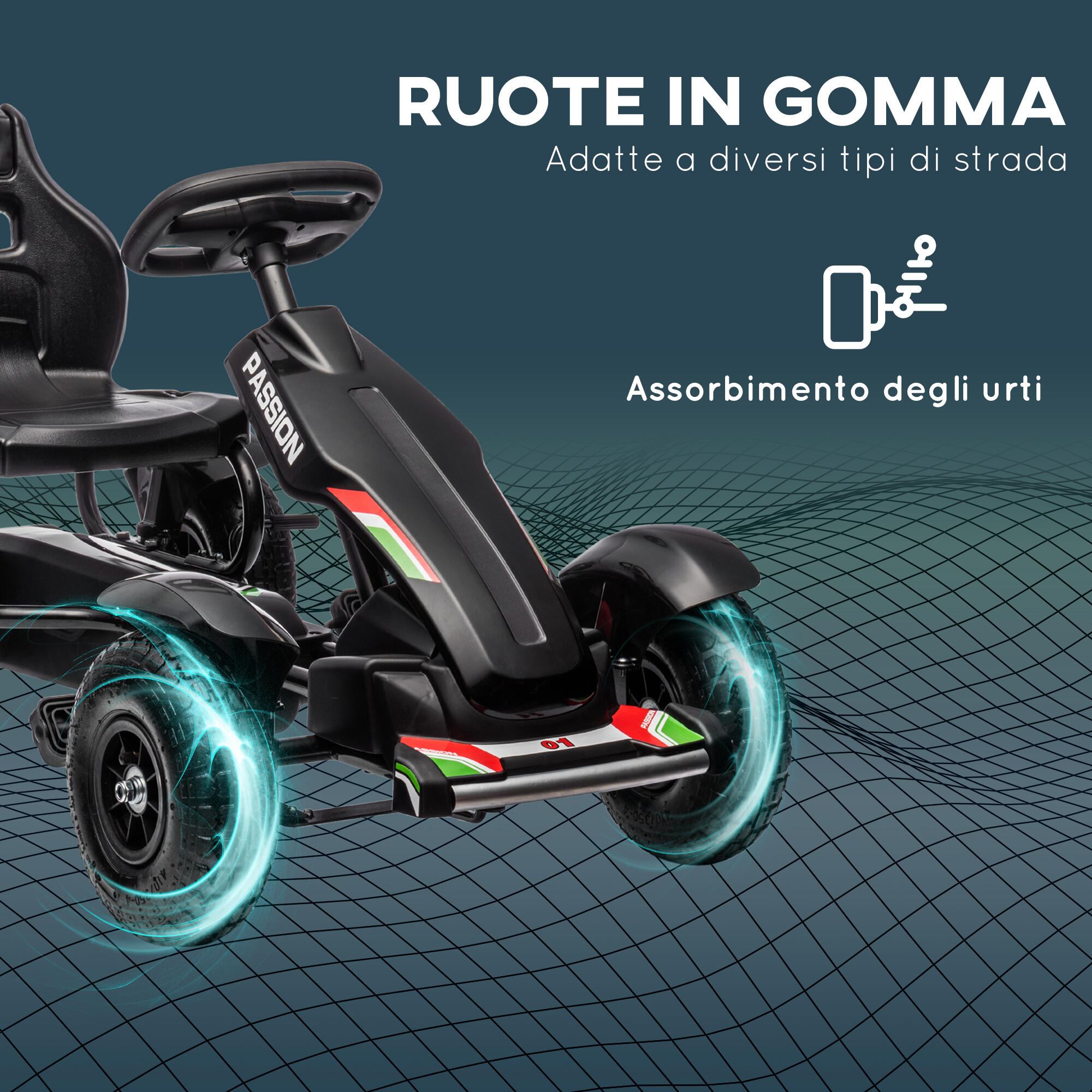 HOMCOM Go Kart a Pedali per Bambini 5-12 Anni in Plastica e Metallo Nero 6/7