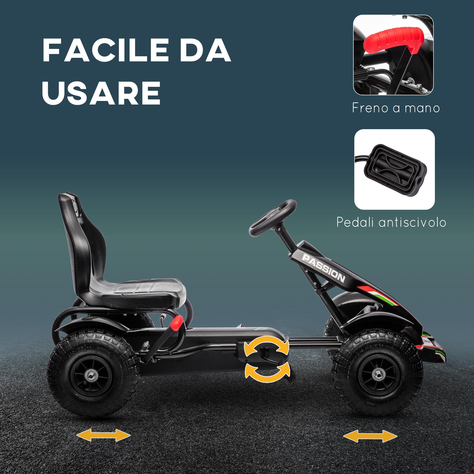 HOMCOM Go Kart a Pedali per Bambini 5-12 Anni in Plastica e Metallo Nero 5/7