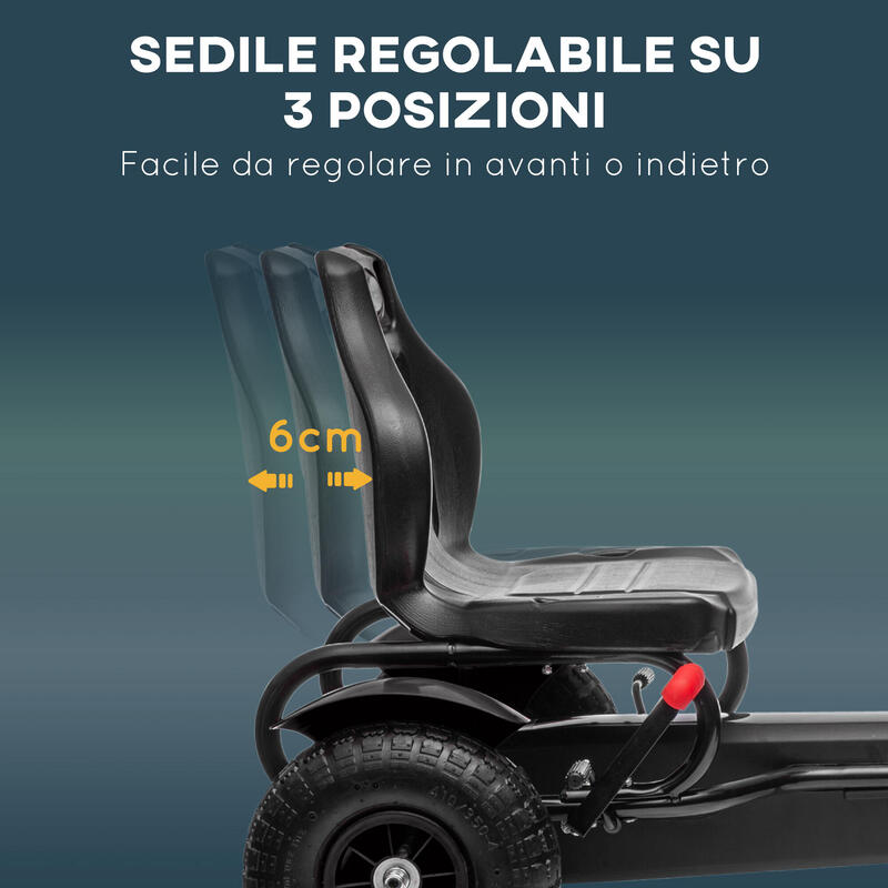 HOMCOM Go-Kart cu Pedale din PP și Metal cu Frână de Mână Negru
