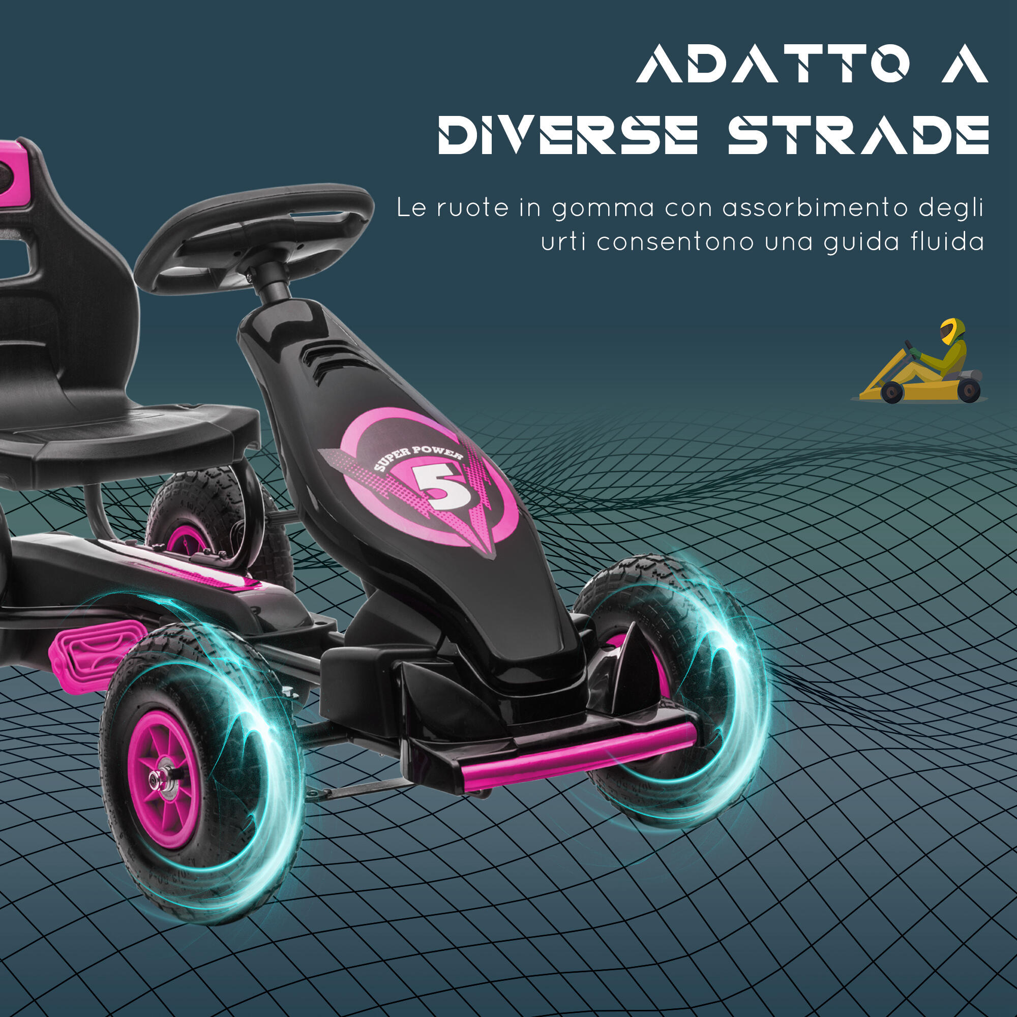 HOMCOM Go-Kart per Bambini 5+ Anni con Pedali e Sedile Regolabile, Rosa e Nero 6/7
