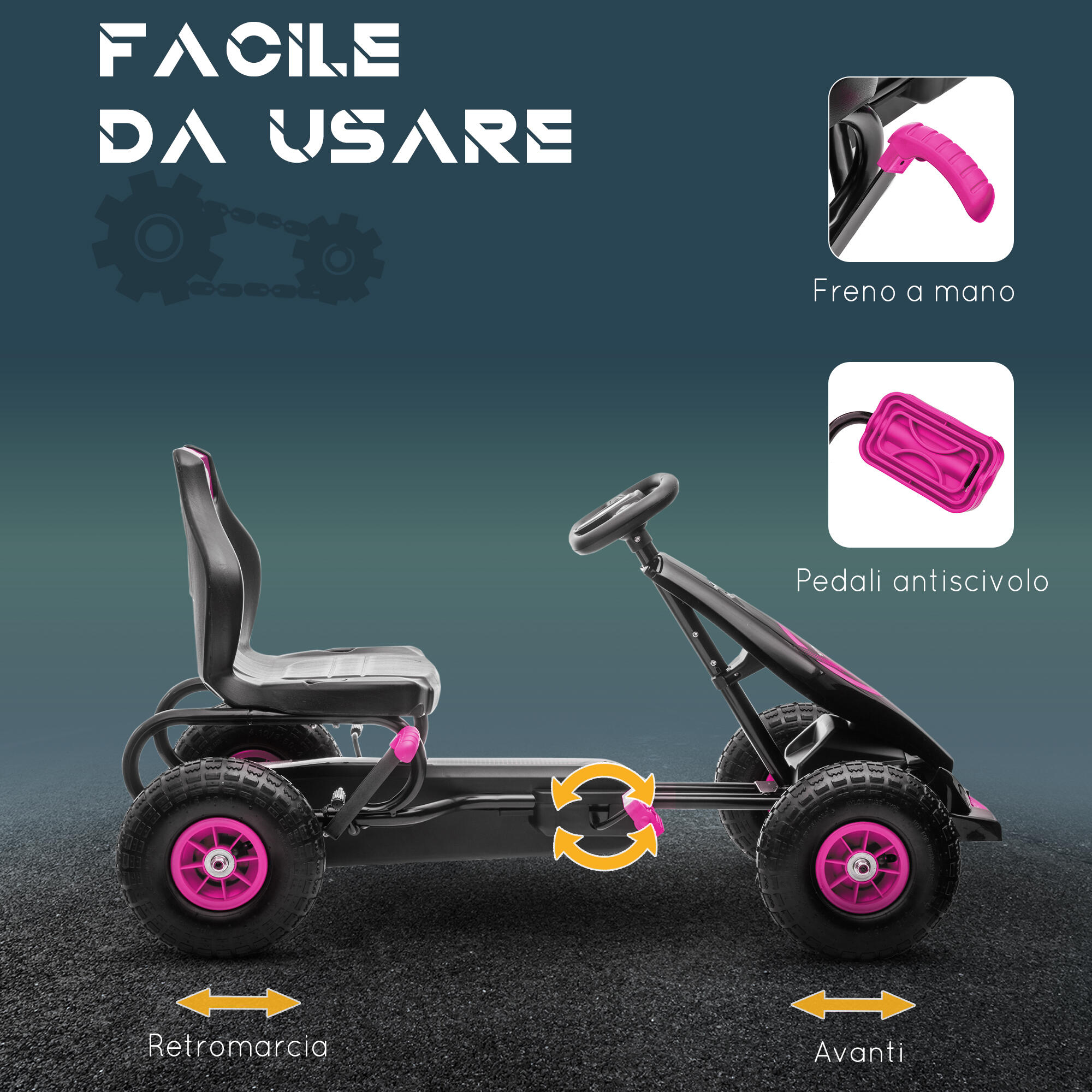 HOMCOM Go-Kart per Bambini 5+ Anni con Pedali e Sedile Regolabile, Rosa e Nero 5/7