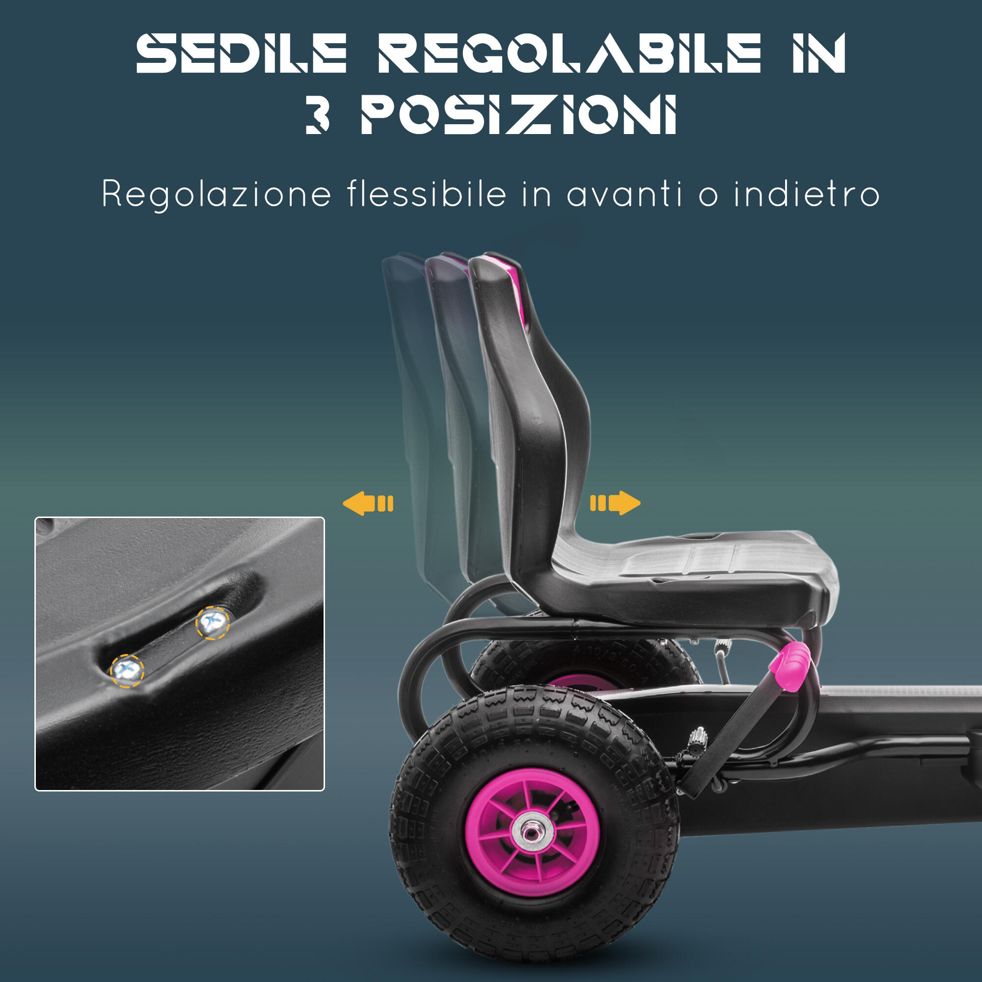 HOMCOM Go-Kart per Bambini 5+ Anni con Pedali e Sedile Regolabile, Rosa e Nero 4/7
