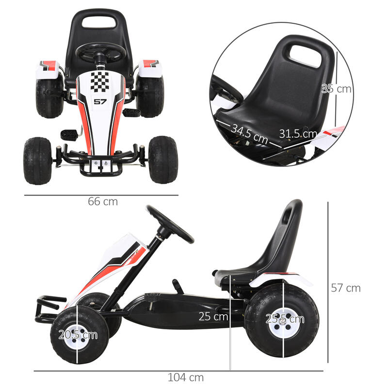 HOMCOM Gokart cu pedale pentru copii 3-6 ani scaun reglabil din metal plastic