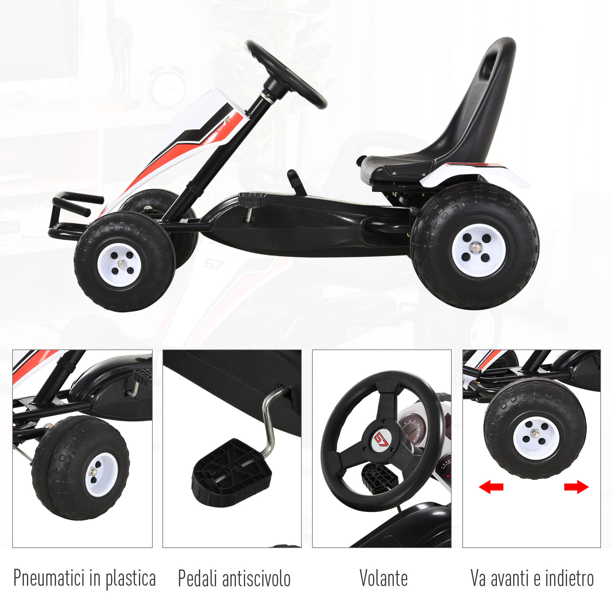HOMCOM Go-Kart a Pedali Bianco per Bambini 3-6 Anni con Sedile Regolabile 6/7