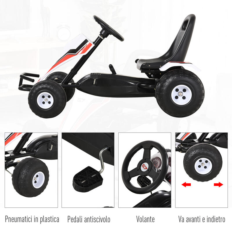 HOMCOM Gokart cu pedale pentru copii 3-6 ani scaun reglabil din metal plastic