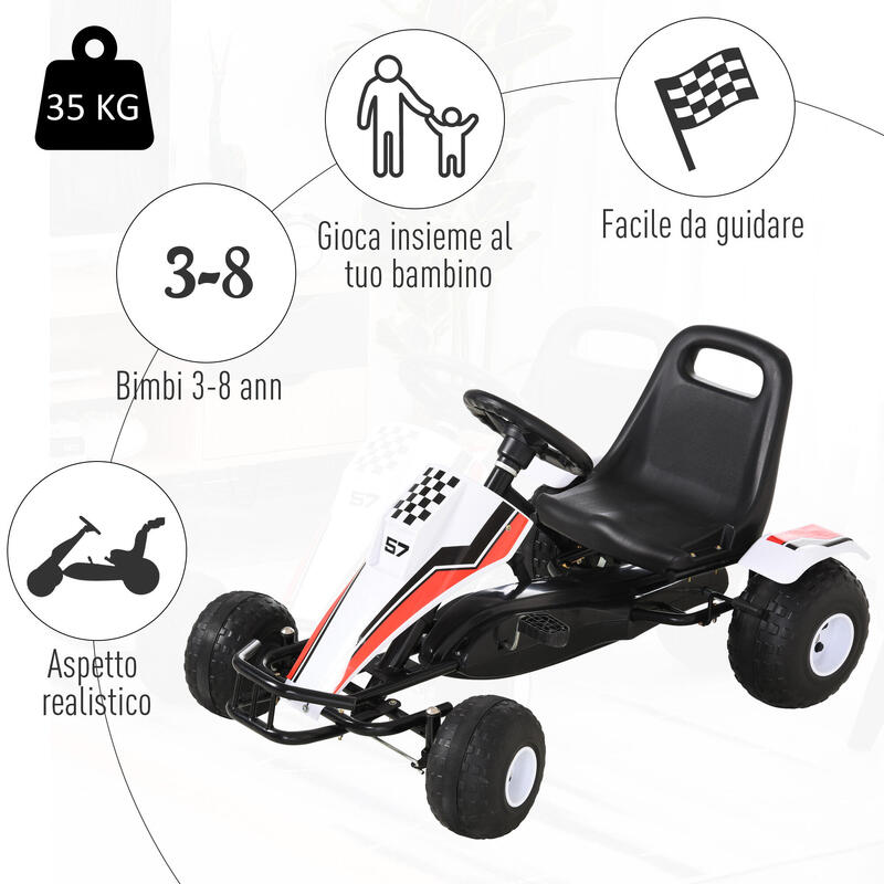HOMCOM Gokart cu pedale pentru copii 3-6 ani scaun reglabil din metal plastic