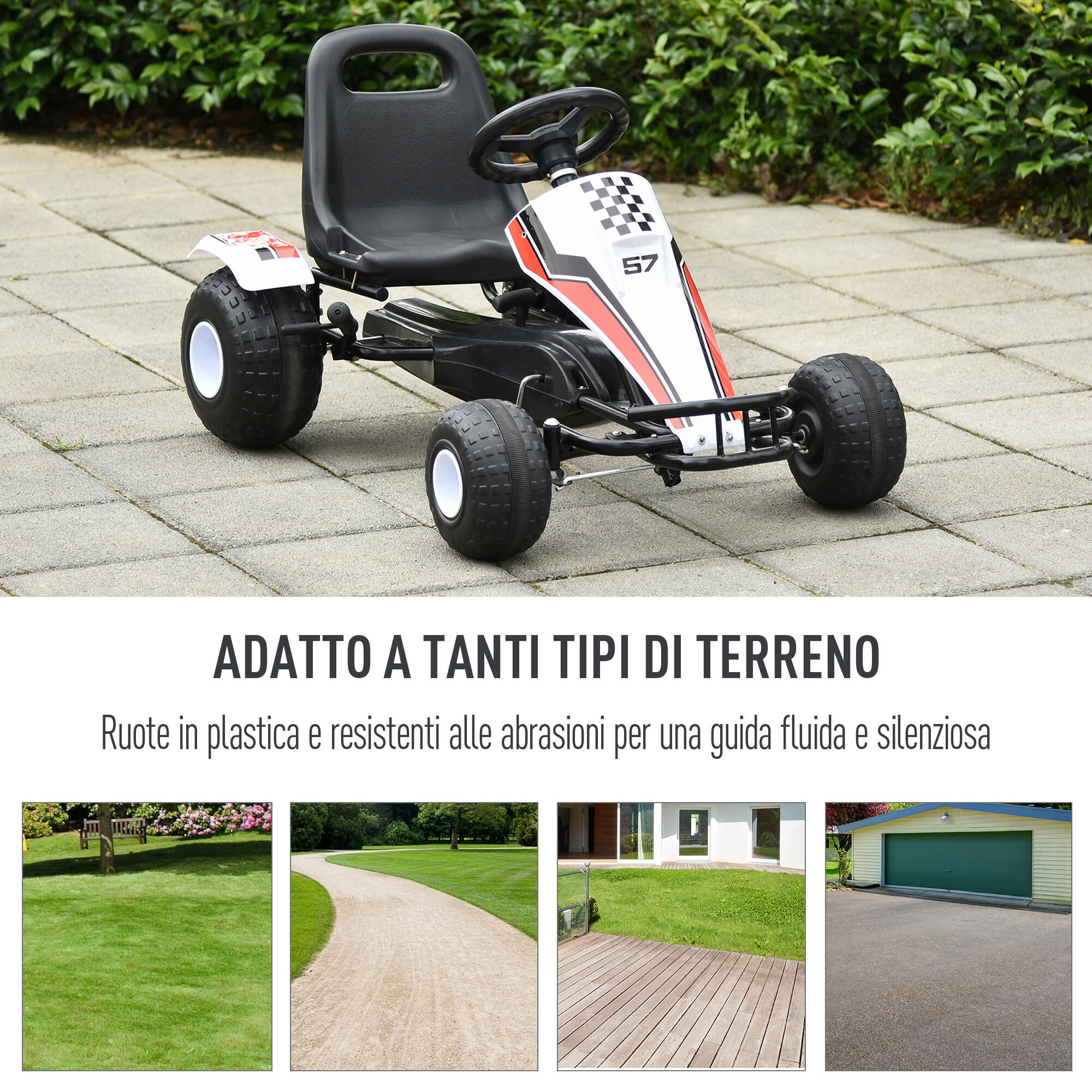 HOMCOM Go-Kart a Pedali Bianco per Bambini 3-6 Anni con Sedile Regolabile 5/7