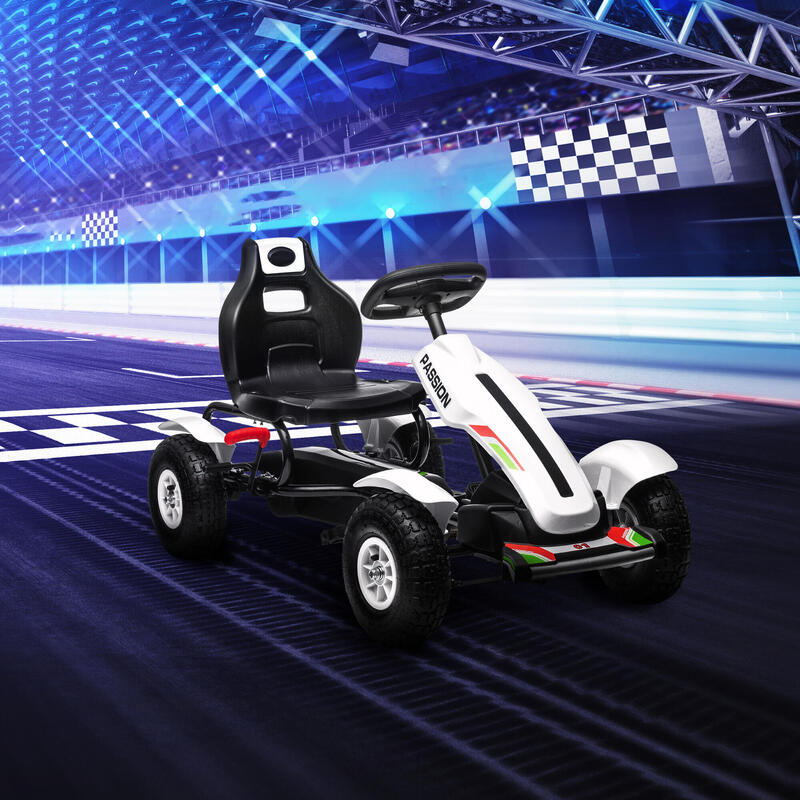 Homcom Kart Pedale Copii – Scaun Reglabil, Roti Gonflabile
