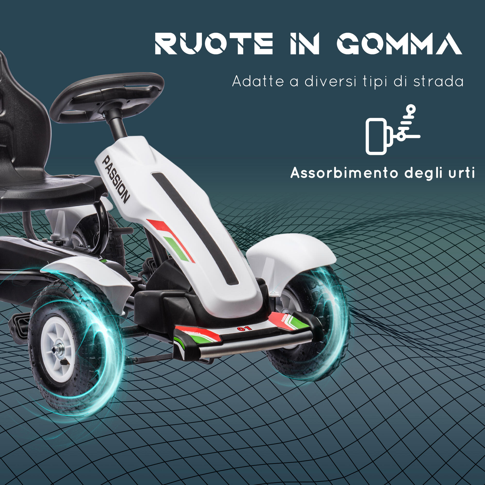 HOMCOM Go Kart a Pedali per Bambini 5-12 Anni in Plastica e Metallo Bianco Nero 6/8