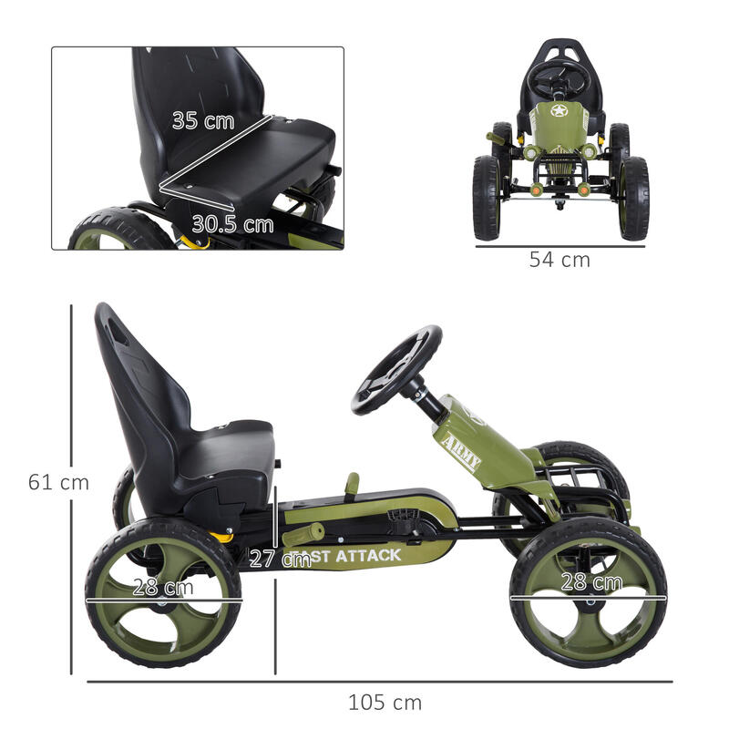 Homcom Kart Copii cu Pedale – Frana si Scaun Reglabil