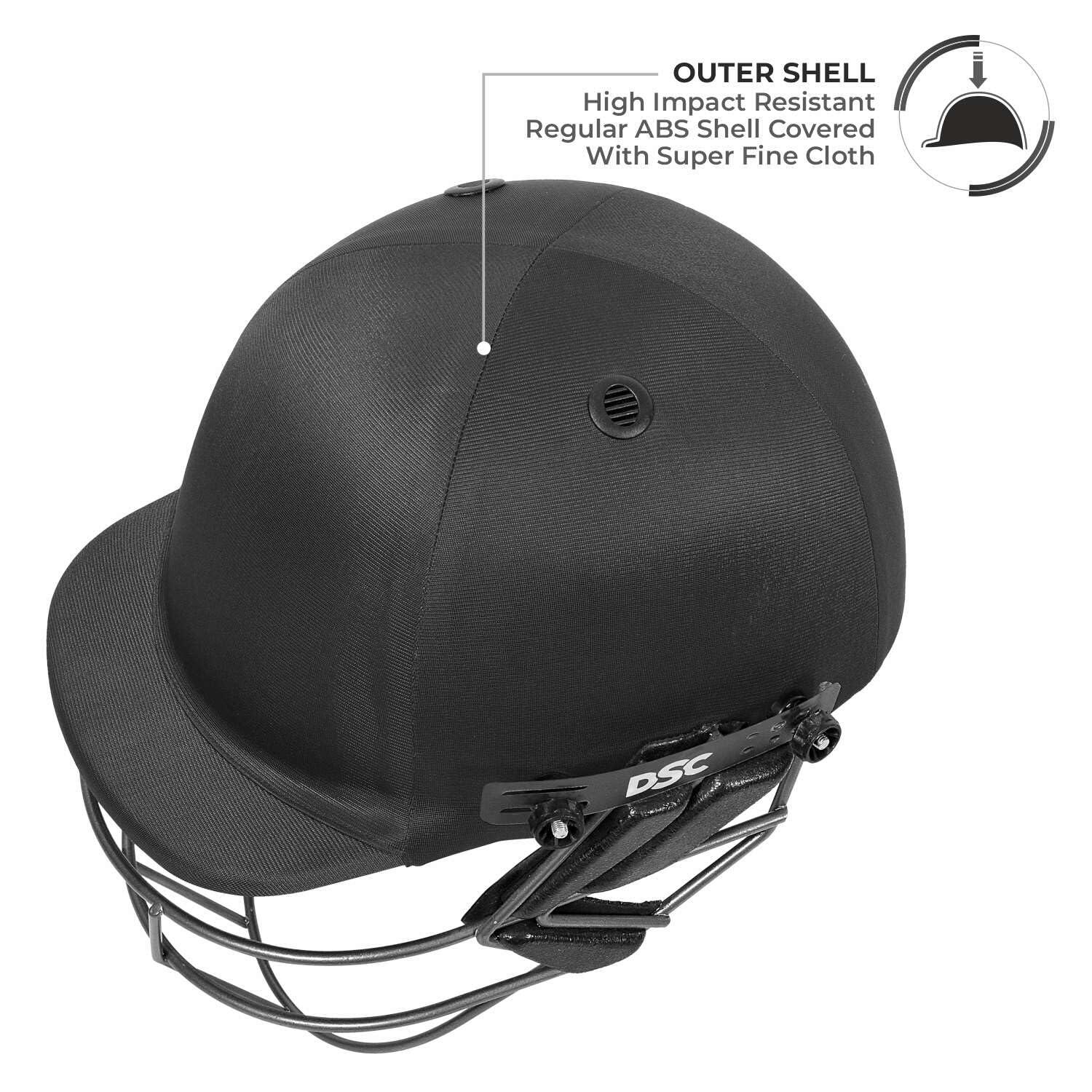 DSC FORT44 Crickethelm – Schwarzes Modell mit verstellbarem Stahlvisier 6/7