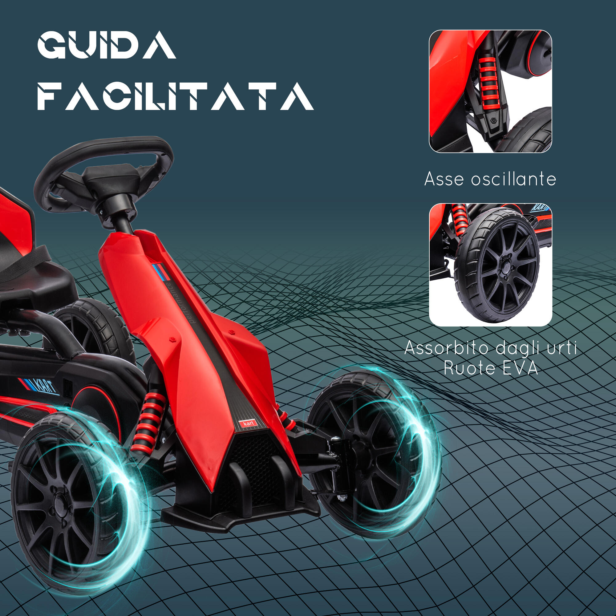 HOMCOM Go Kart a Pedali per Bambini 3-8 Anni con Sedile Regolabile Rosso Nero 6/8