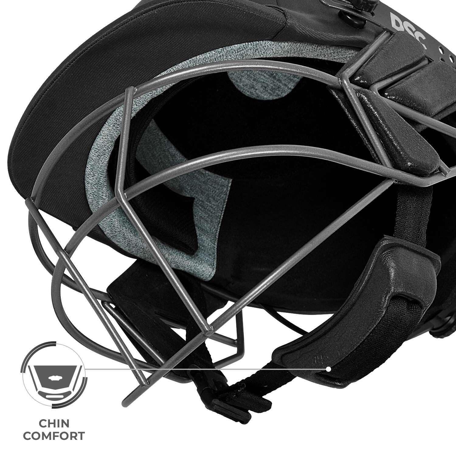 DSC FORT44 Crickethelm – Schwarzes Modell mit verstellbarem Stahlvisier 7/7