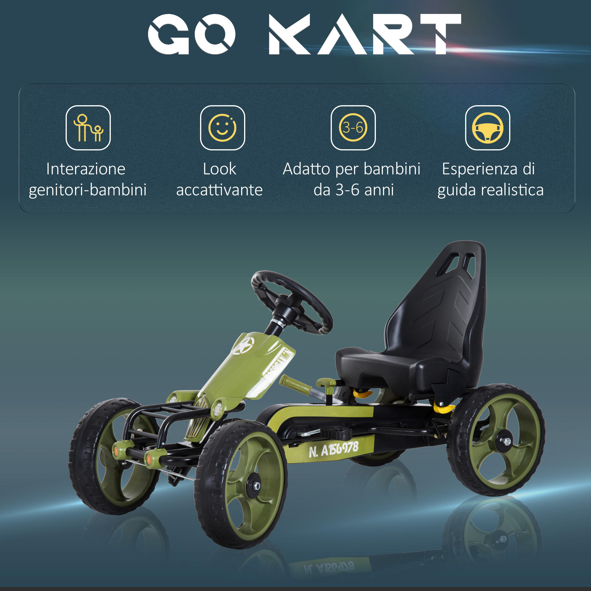 HOMCOM Go Kart a Pedali per Bambini 3-6 Anni con Sedile Regolabile Verde 4/7